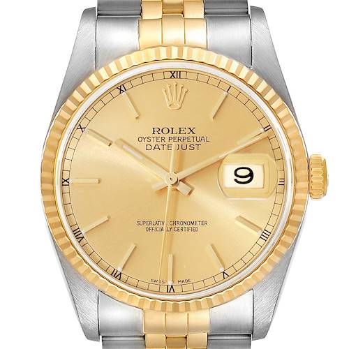 Photo of Rolex Datejust Champagne Dial Steel Yellow Gold Mens Watch 16233 Box Papers