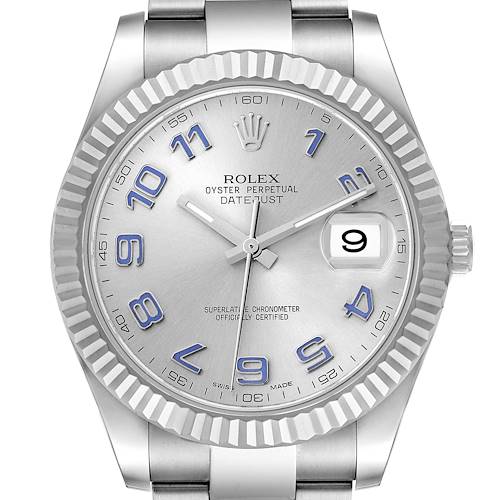 Photo of Rolex Datejust II 41 Steel White Gold Blue Numerals Mens Watch 116334 Card
