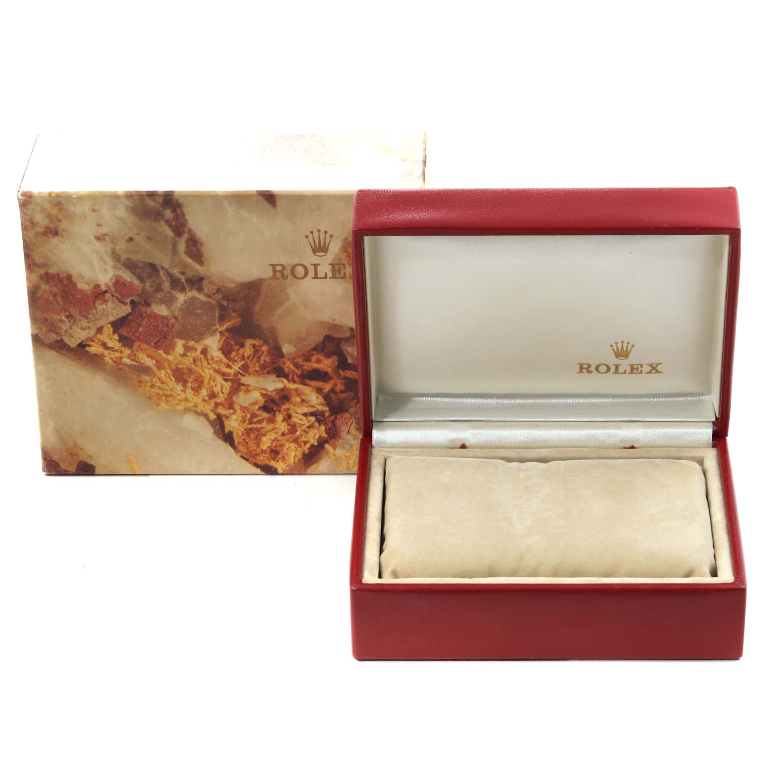 The image shows the presentation box and cushioned case for the Rolex President 69178 Women's Yellow Gold Champagne Dial 69178 Women's Yellow Gold Champagne Dial model watch.