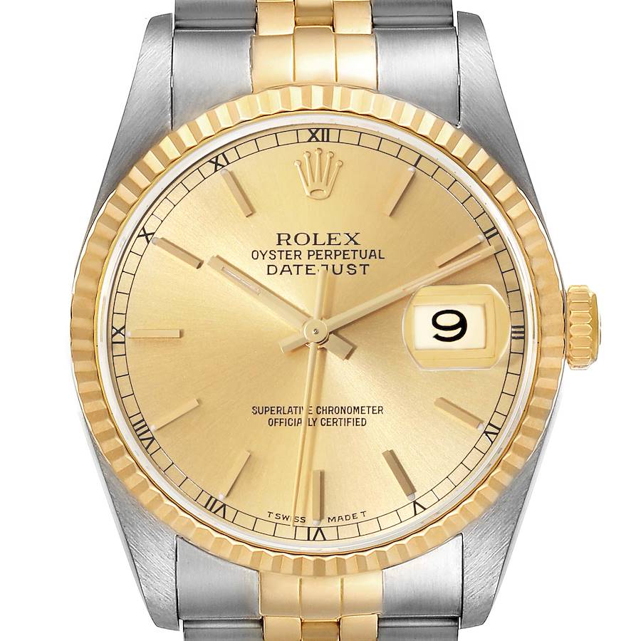 Rolex Datejust Steel 18K Yellow Gold Fluted Bezel Mens Watch 16233 SwissWatchExpo