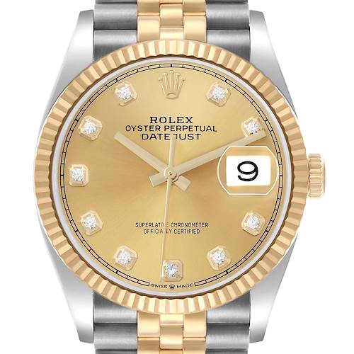 Photo of Rolex Datejust Steel Yellow Gold Champagne Diamond Dial Mens Watch 126233 Card