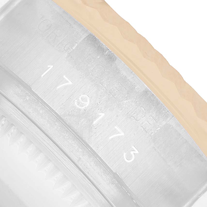 The image shows a close-up of the serial number engraving on the case side of a Rolex Datejust 179173 Women's Steel and Gold (two tone) Champagne Dial watch.