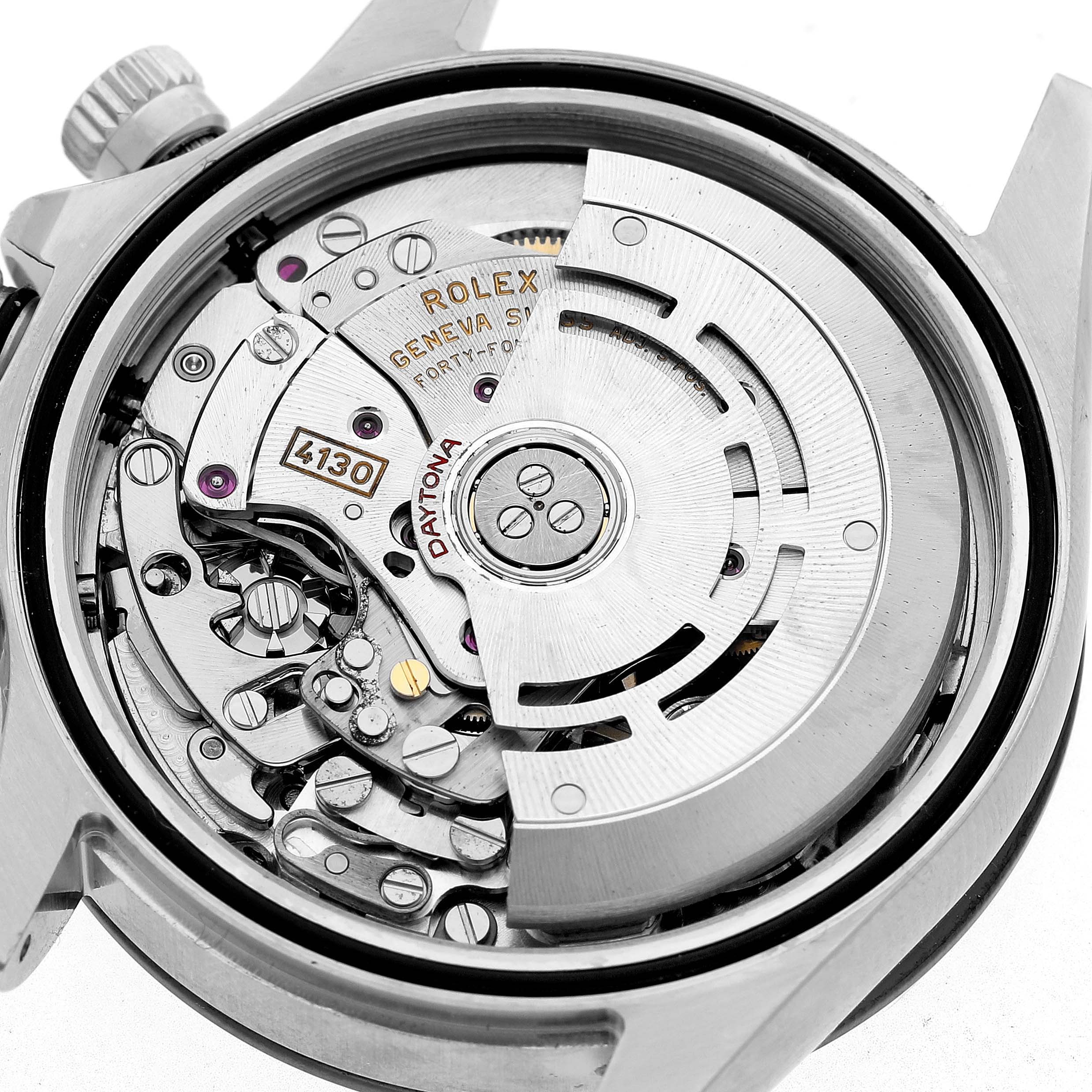 The image shows the internal mechanical movement and rotor of a Rolex Daytona 116500LN Men's Stainless Steel Black Dial watch from a top-down angle.