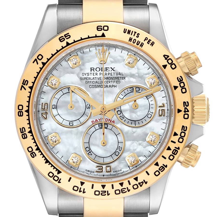 Rolex Daytona Steel Yellow Gold Mother Of Pearl Diamond Mens Watch 116503 Box Card SwissWatchExpo