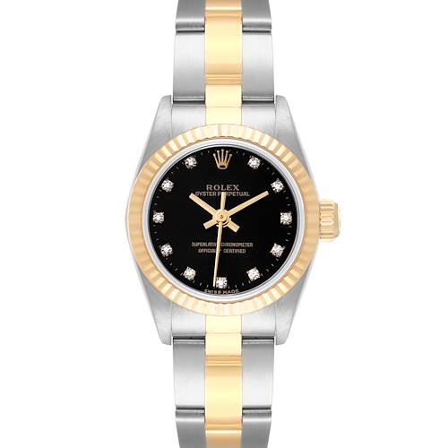 Photo of Rolex Oyster Perpetual Steel Yellow Gold Black Diamond Dial Ladies Watch 67193