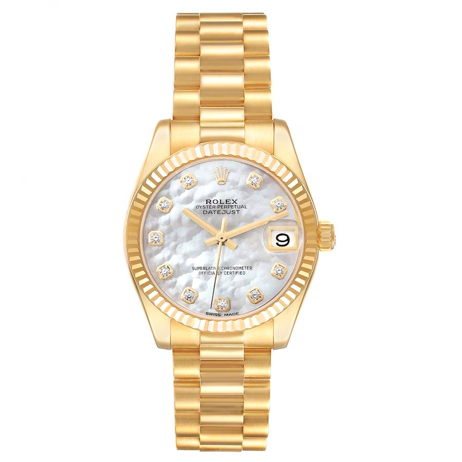 Rolex President Midsize Yellow Gold Mother Of Pearl Diamond Dial