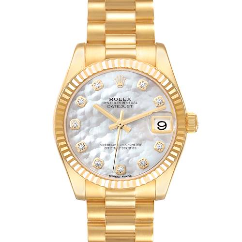 Photo of Rolex President Midsize Yellow Gold Mother Of Pearl Diamond Dial Ladies Watch 178278