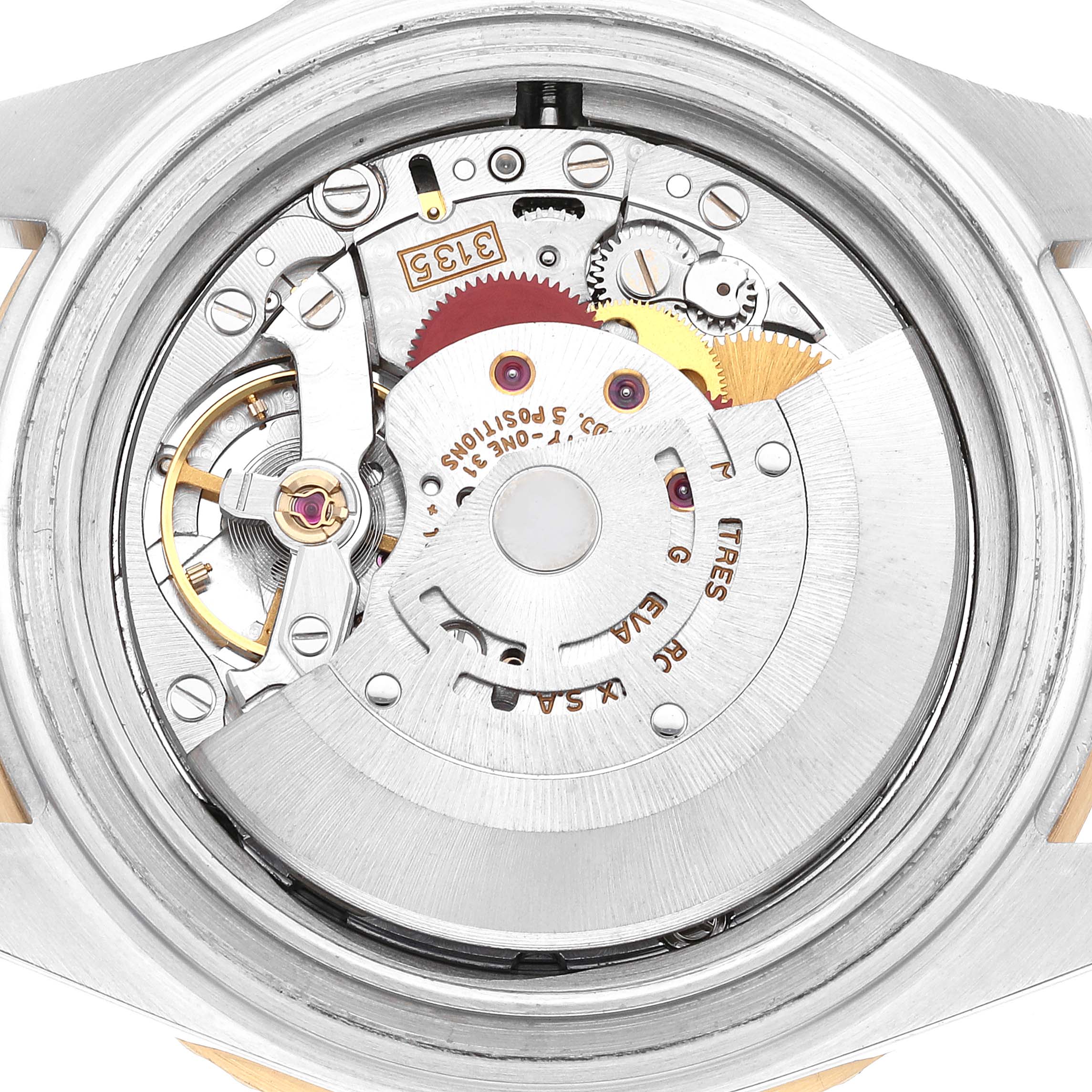 This is the internal movement of a Rolex Submariner 16613 Men
s Stainless Steel Black Dial 16613 Men
s Stainless Steel Black Dial watch shown from the back.