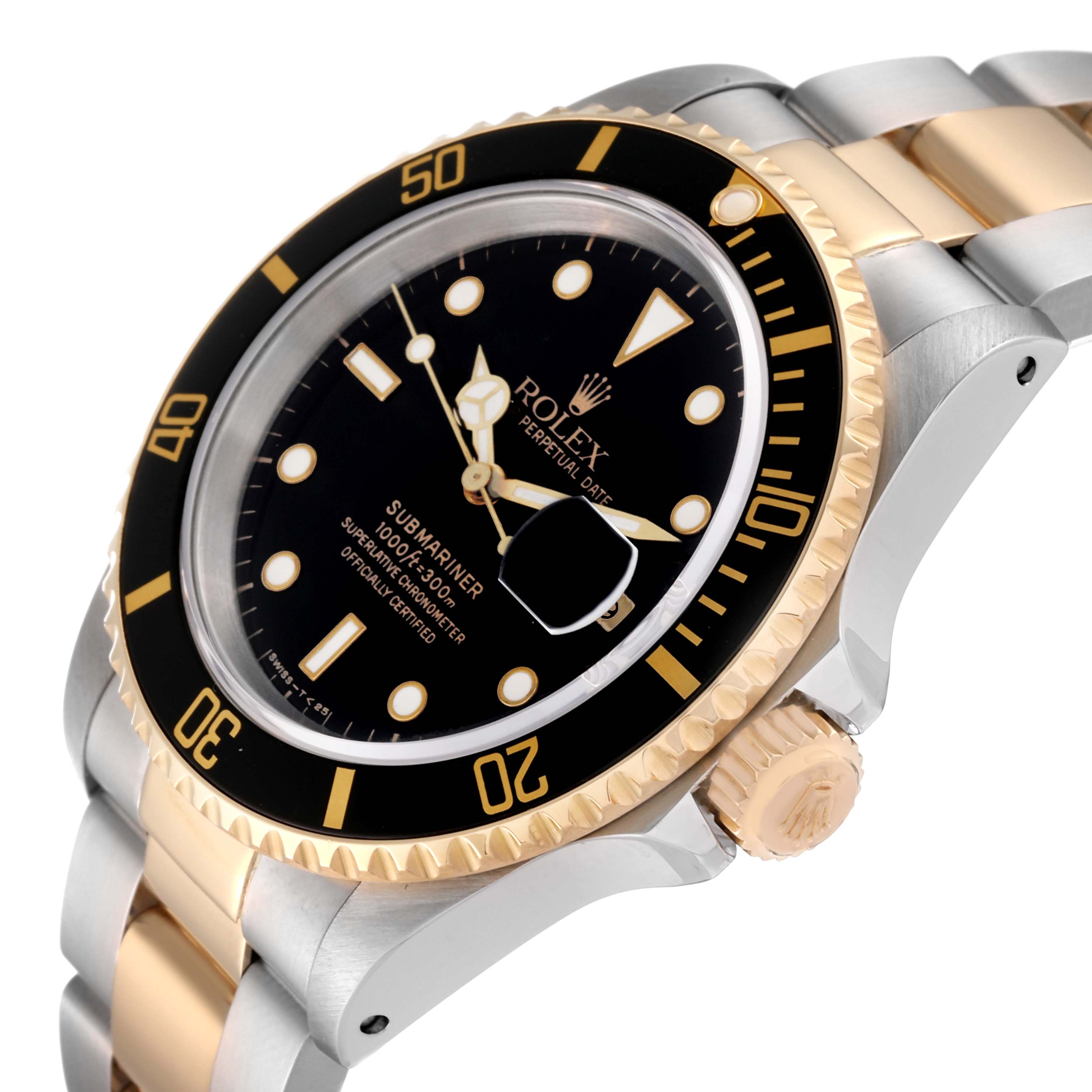The image shows a Rolex Submariner 16613 Men
s Stainless Steel Black Dial 16613 Men
s Stainless Steel Black Dial watch at a slight angle, highlighting its bezel, dial, crown, and bracelet.
