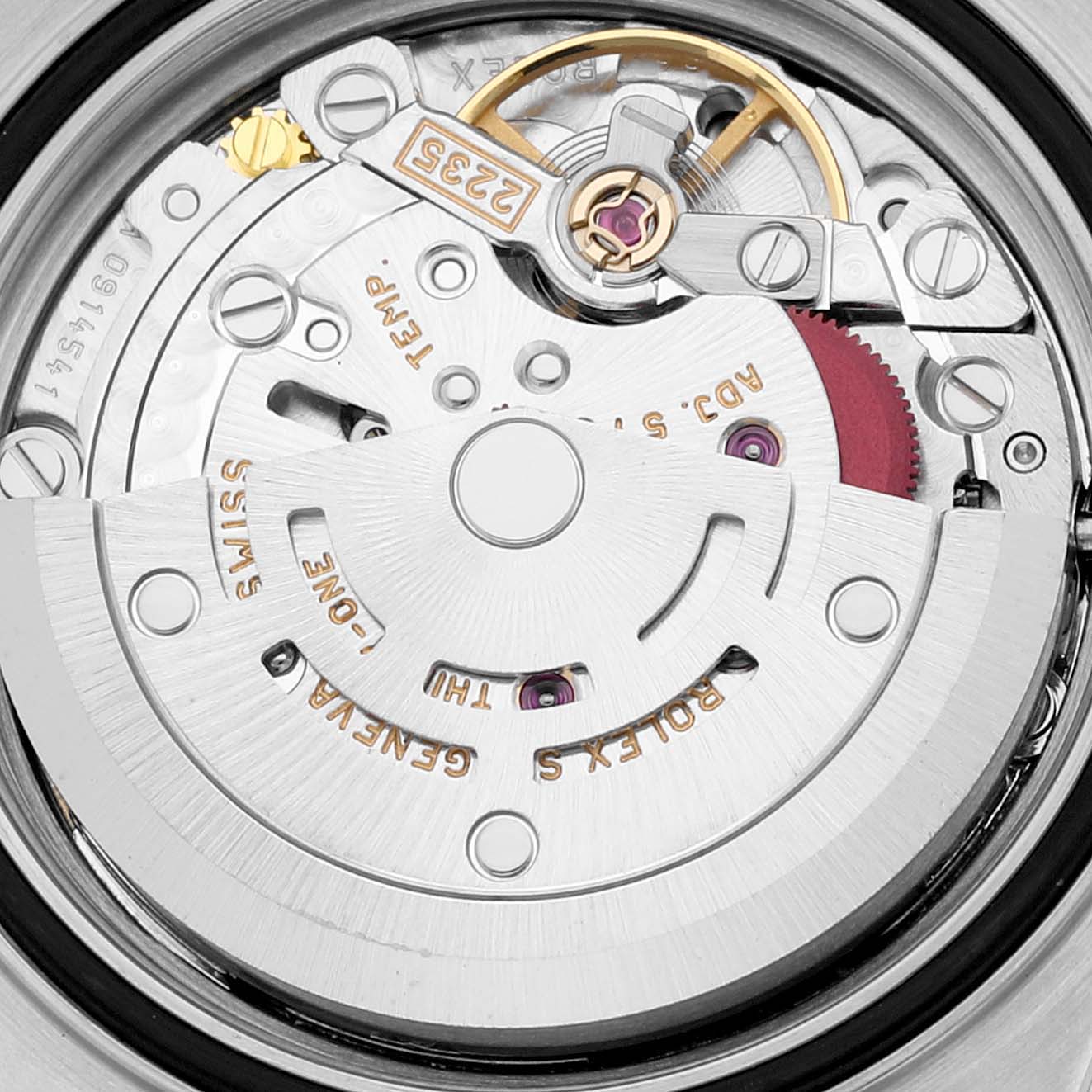 The image shows a close-up of the movement mechanism of a Rolex Yacht-Master 169623 Women's Steel and Gold (two tone) Champagne Dial 169623 Women's Steel and Gold (two tone) Champagne Dial watch.