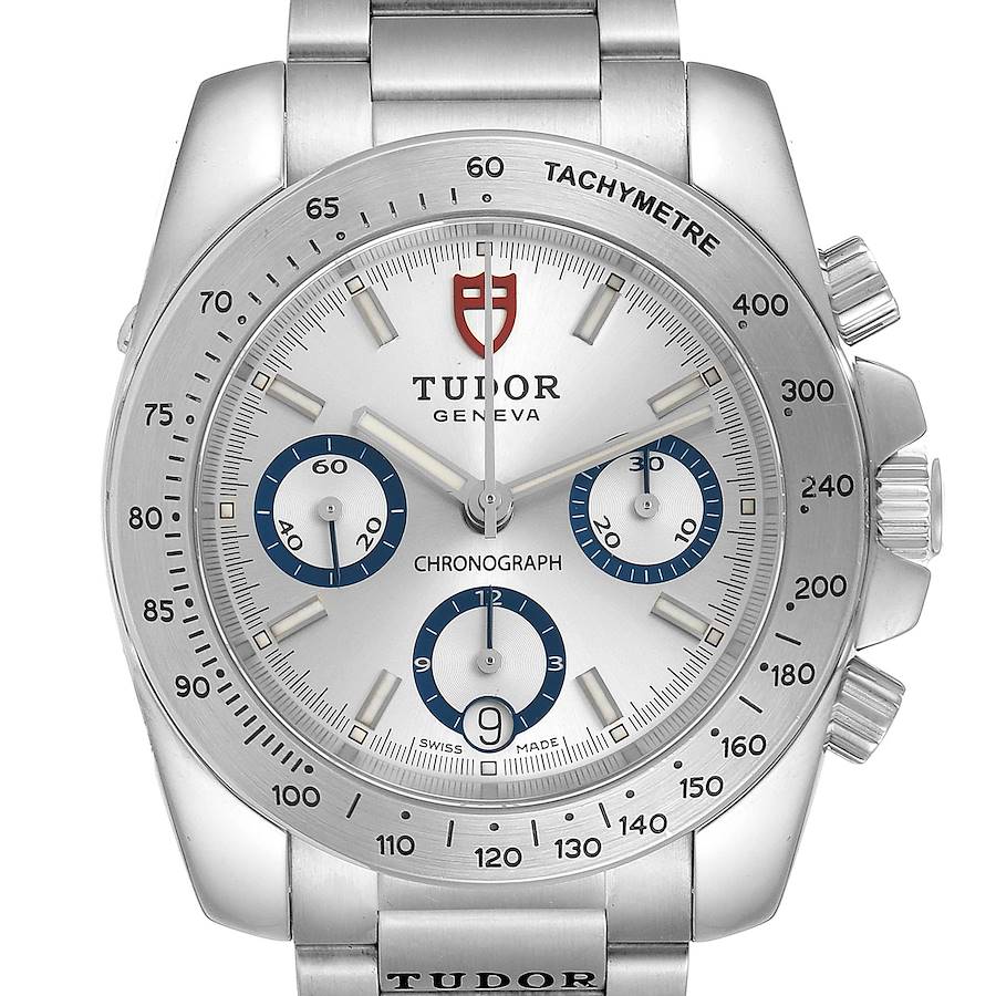 Tudor Sport Silver Dial Chronograph Steel Mens Watch 20300 Card SwissWatchExpo
