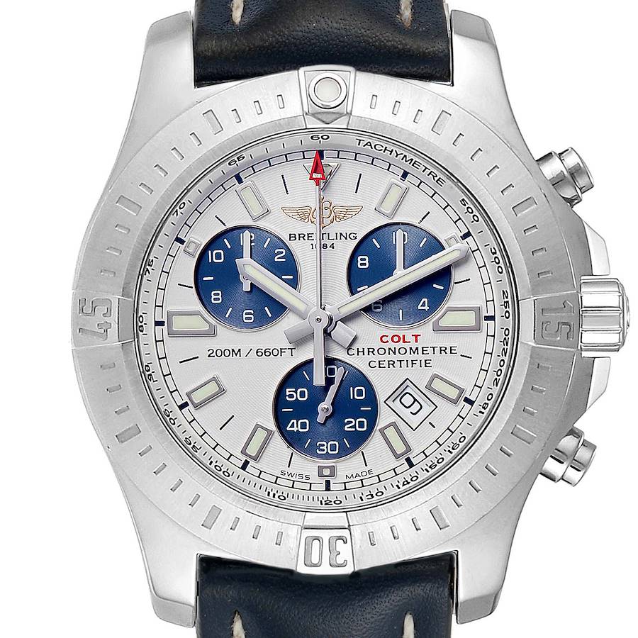 Breitling Colt Chronograph Blue Subdials Steel Mens Watch A73388 SwissWatchExpo