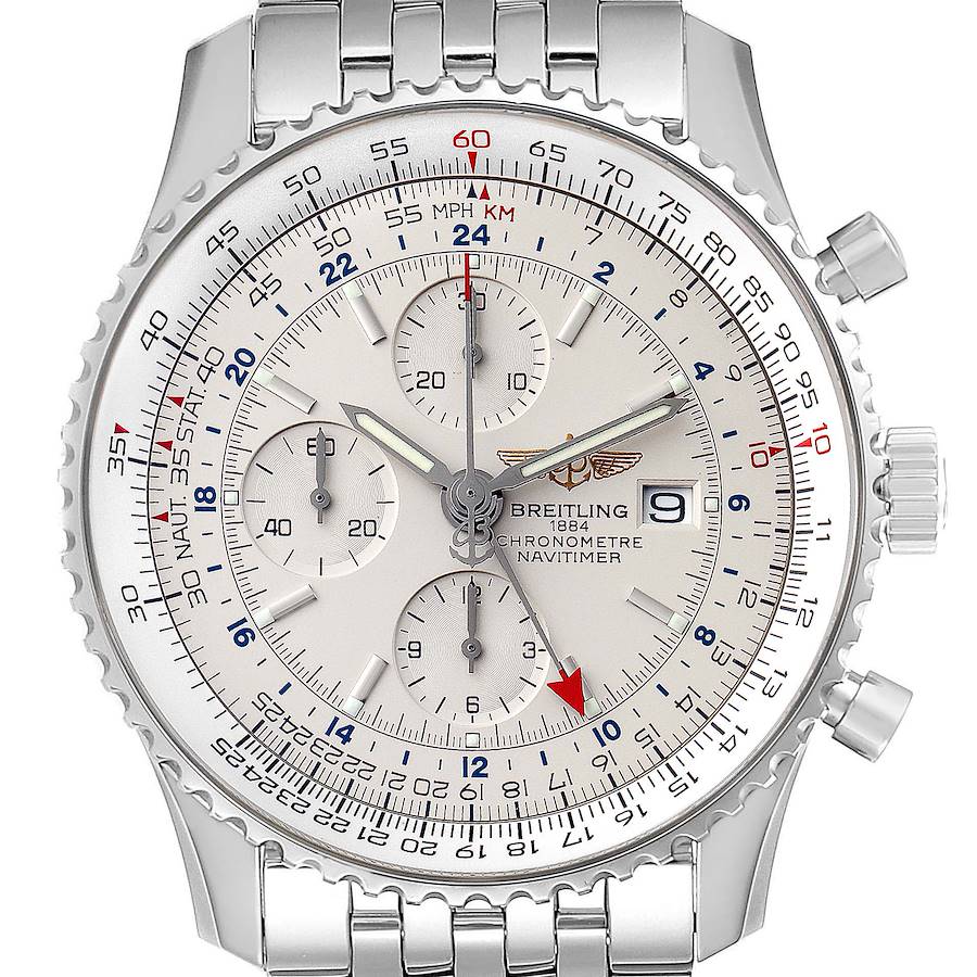 Breitling Navitimer World Silver Dial Steel Mens Watch A24322 Papers SwissWatchExpo