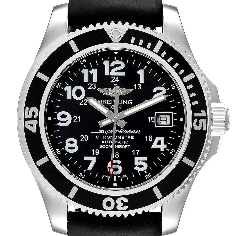 Breitling Superocean II Black Dial Steel Mens Watch A17365 Box Papers SwissWatchExpo