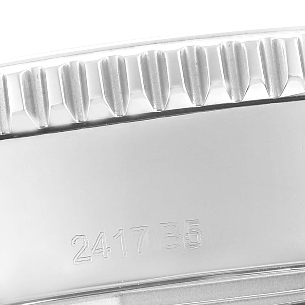 This image shows a close-up of the bezel and case of a Breitling Superocean A17365 Men's Stainless Steel Black Dial A17365 Men's Stainless Steel Black Dial watch, with the serial number 2417 B6 visible.