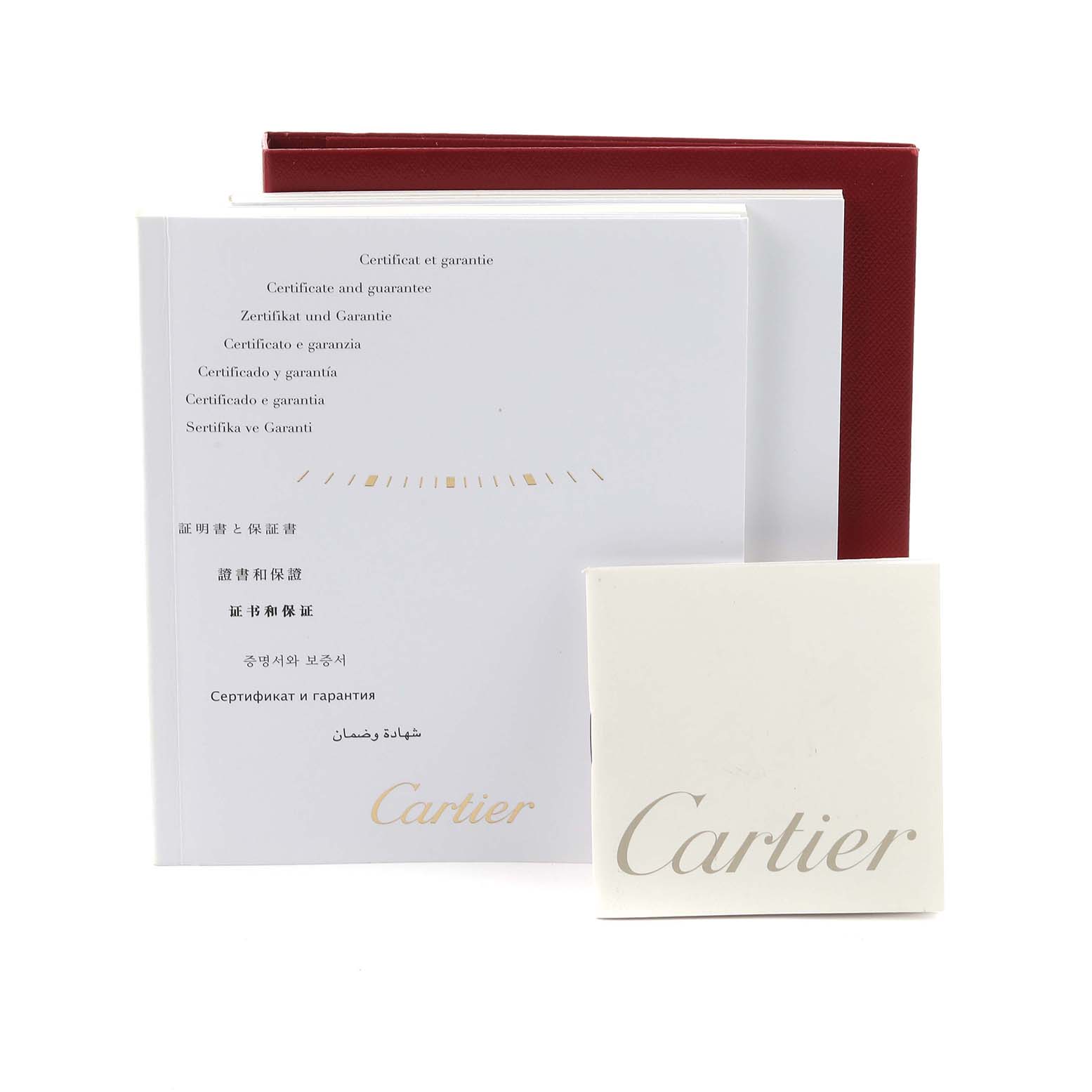 The image shows the certificate and guarantee documents for the Cartier Tank MC W5330004 Men's Stainless Steel Black Dial W5330004 Men's Stainless Steel Black Dial watch.
