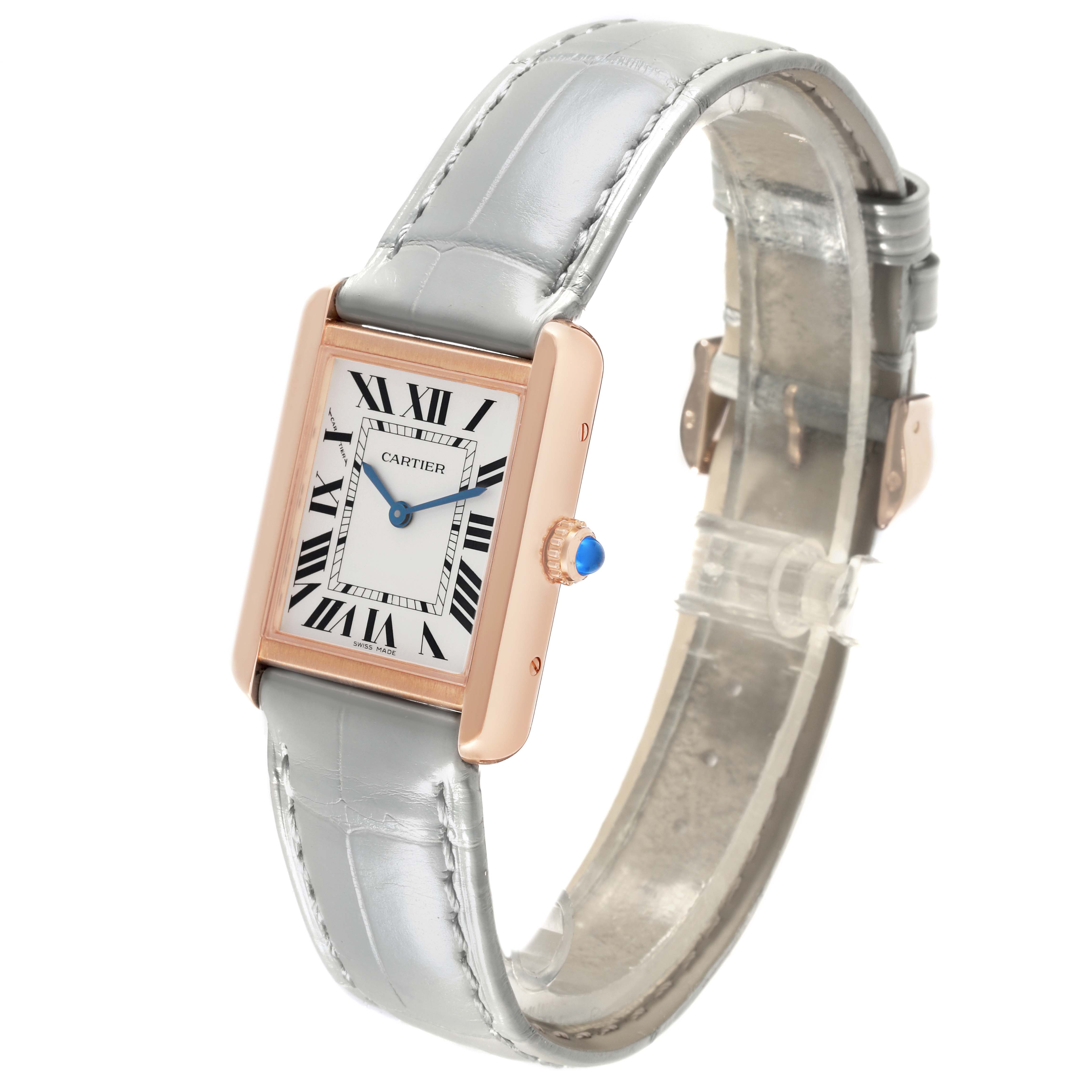 The Cartier Tank Solo W5200024 Women's Steel and Gold (two tone) Silver Dial W5200024 Women's Steel and Gold (two tone) Silver Dial watch is shown at a slight angle, highlighting the face, case, and part of the strap.