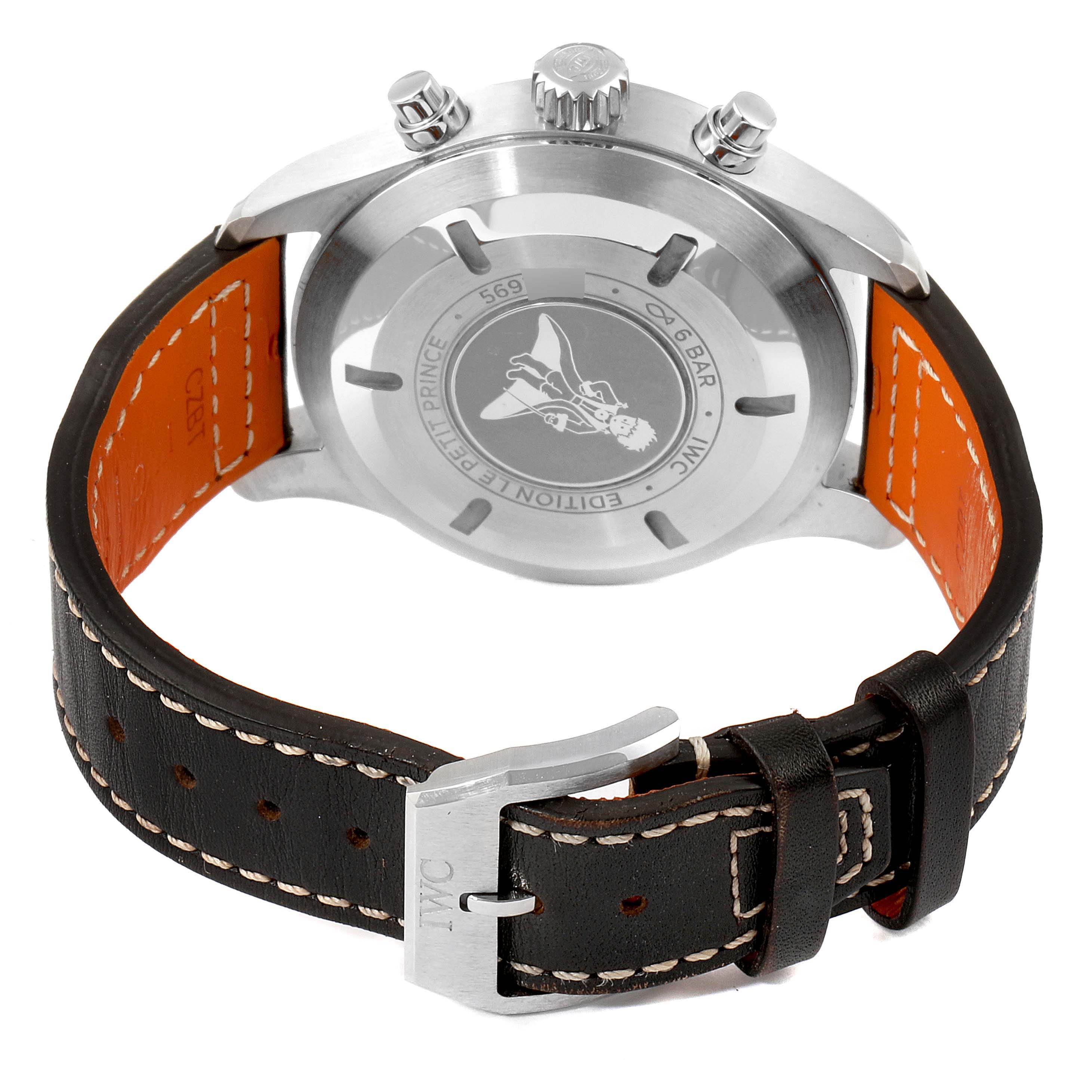 This image shows the back casing and strap of an IWC Pilot IW377714 Men's Stainless Steel Blue Dial IW377714 Men's Stainless Steel Blue Dial model watch with visible crown and buckle.