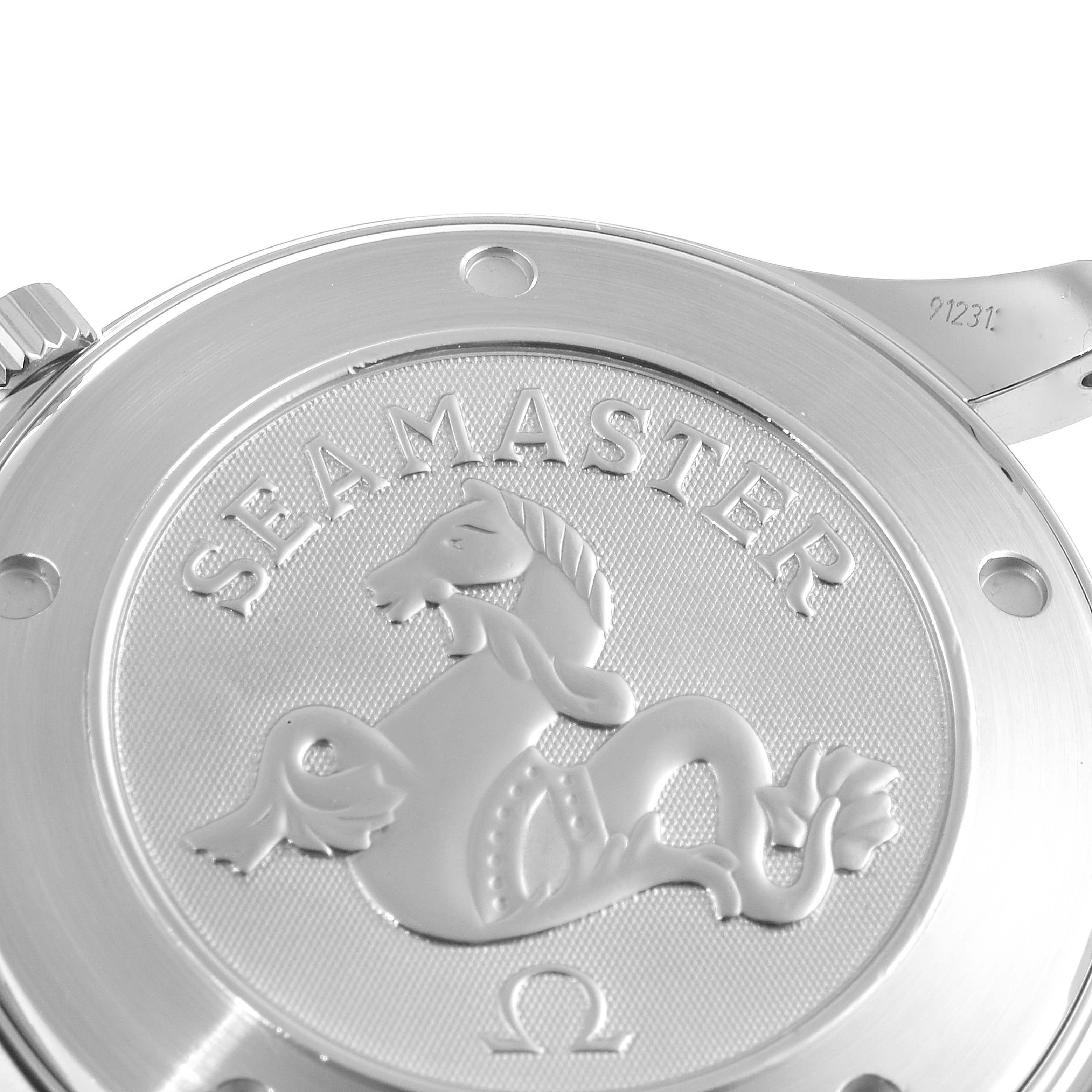 The image shows the back case of the Omega Seamaster 212.30.41.61.01.001 Men's Stainless Steel Black Dial 212.30.41.61.01.001 Men's Stainless Steel Black Dial watch, highlighting the engraved logo and model name.