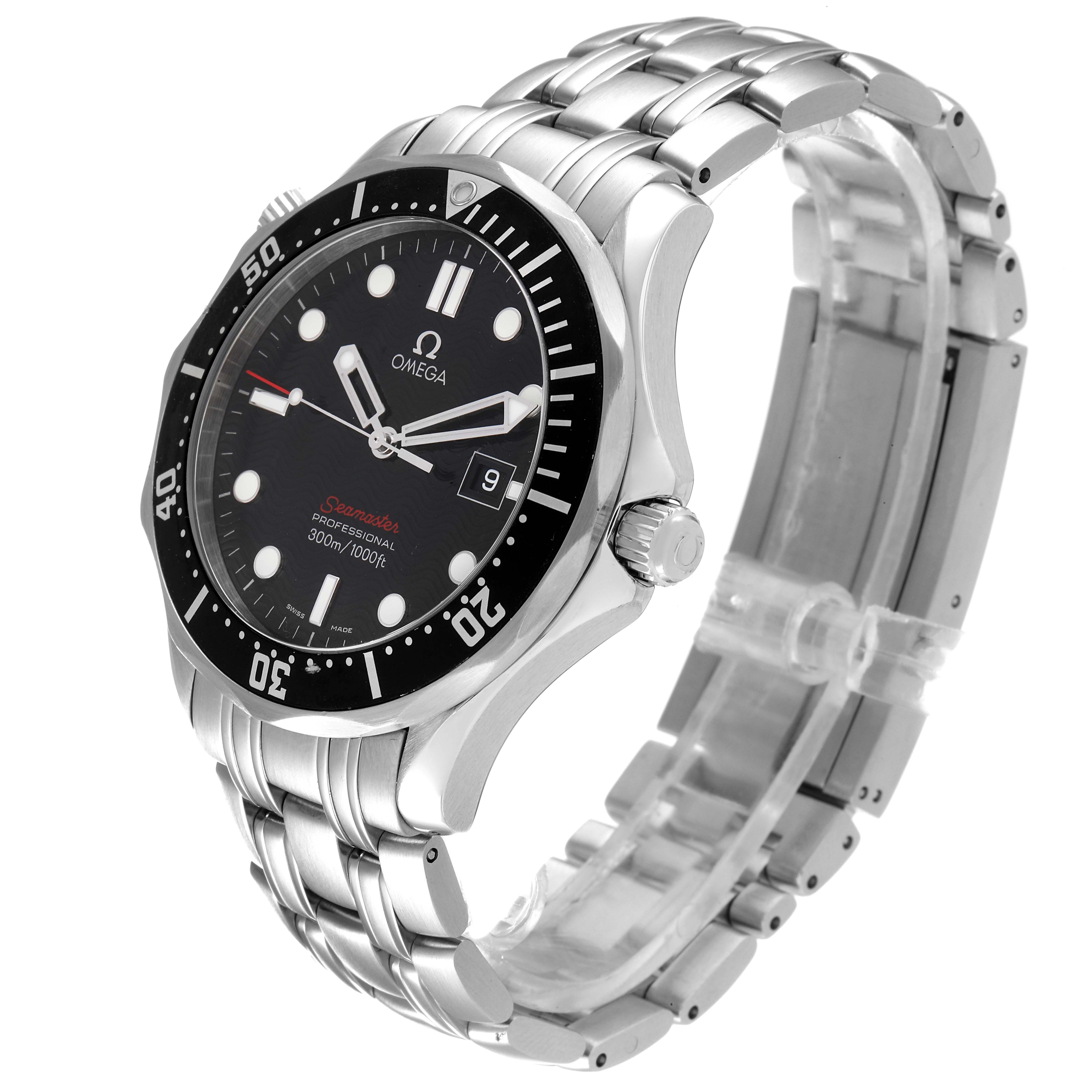 The Omega Seamaster 212.30.41.61.01.001 Men's Stainless Steel Black Dial 212.30.41.61.01.001 Men's Stainless Steel Black Dial watch is shown at a three-quarter angle, displaying the face, bezel, crown, and metal bracelet.