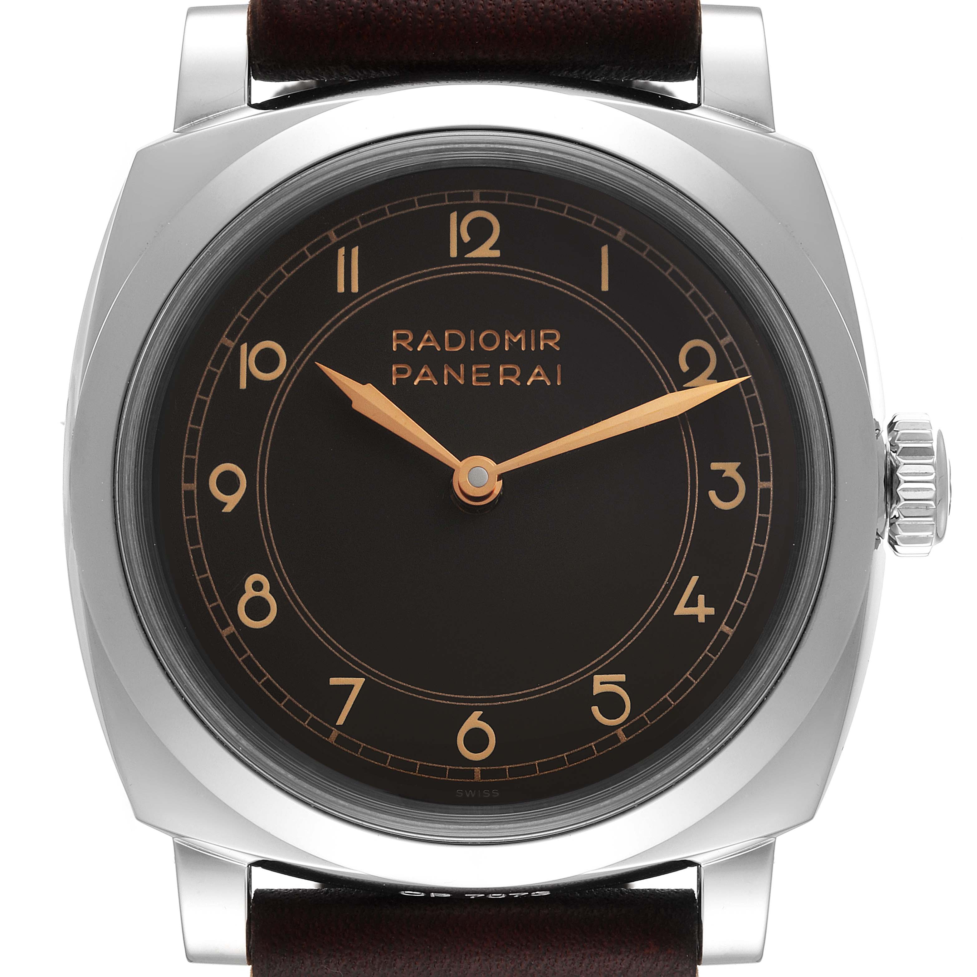 The image shows a front view of a Panerai Radiomir PAM00790 Men's Stainless Steel Black Dial PAM00790 Men's Stainless Steel Black Dial watch, displaying the dial, hands, and case.