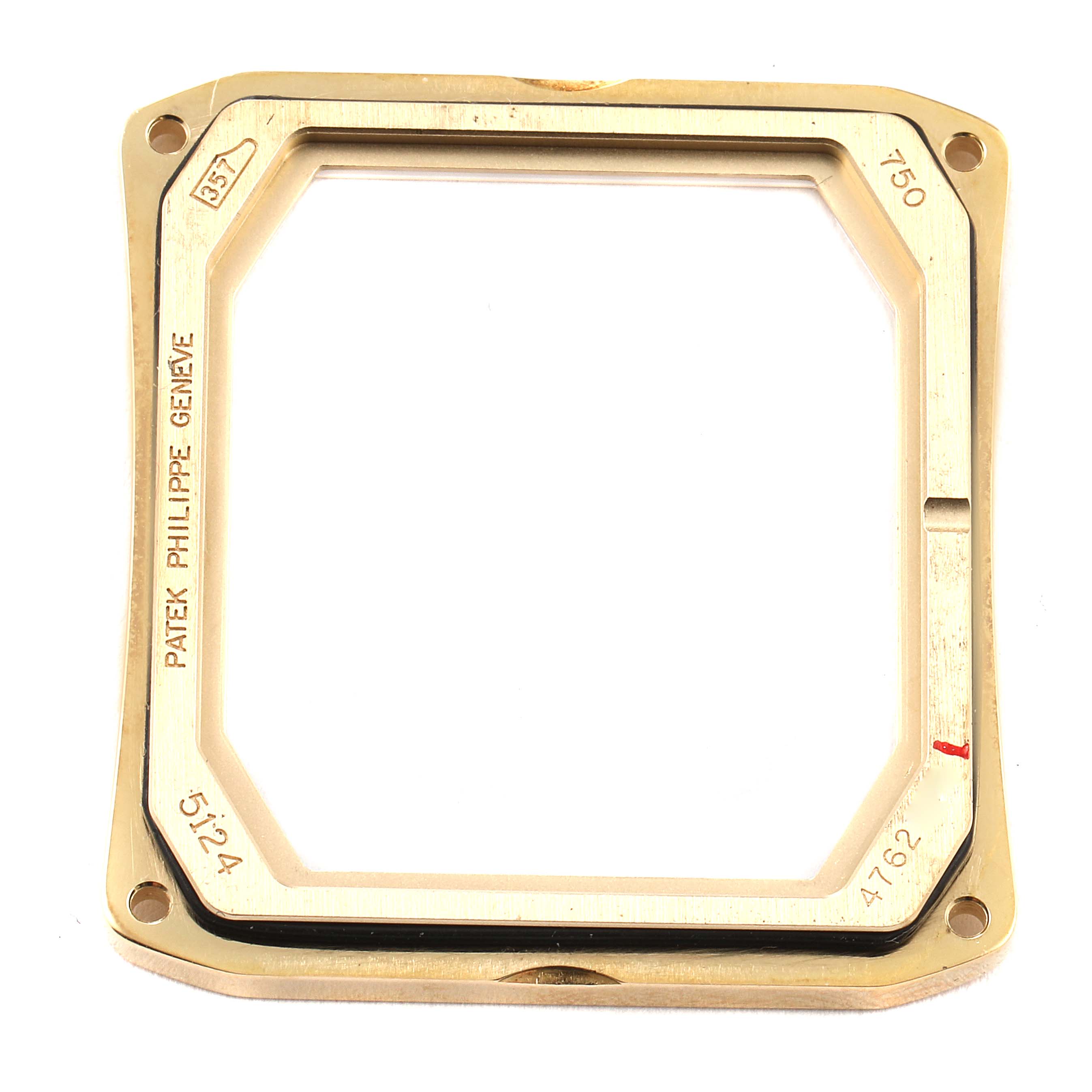 The image shows a top-down view of the case bezel for a Patek Philippe Gondolo 5124J Men's Yellow Gold Silver Dial 5124J Men's Yellow Gold Silver Dial watch.