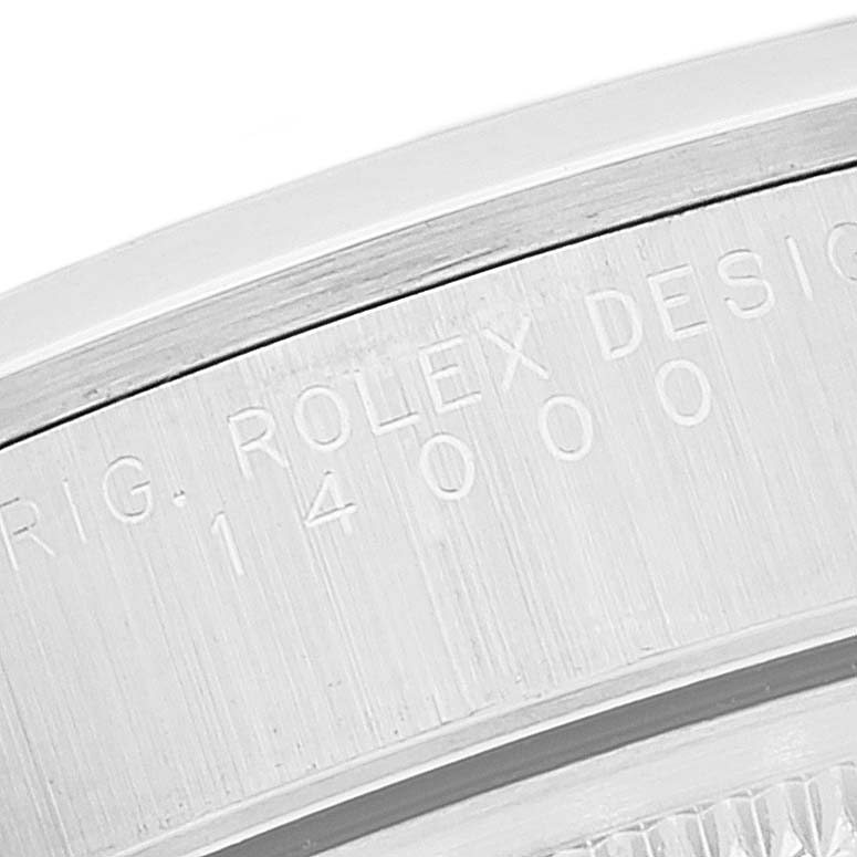 This image shows a close-up of the case back engraving on a Rolex Air-King 14000 Men's Stainless Steel Black Dial 14000 Men's Stainless Steel Black Dial watch, displaying its model number.