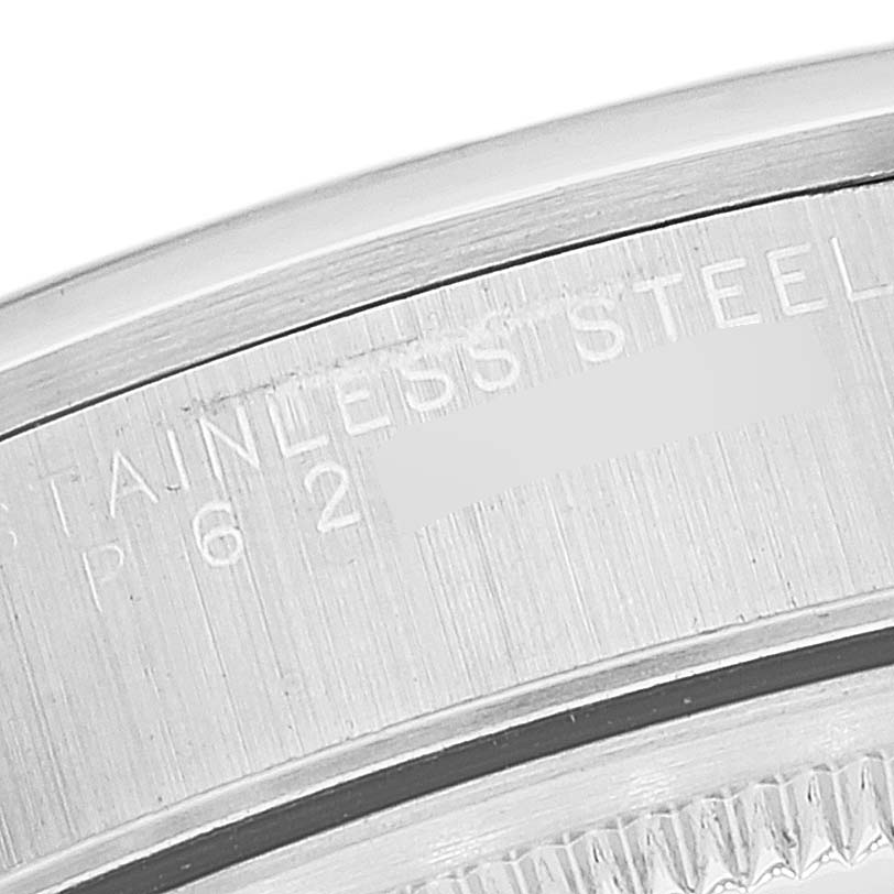 Close-up of the caseback edge showing the engraving on the Rolex Air-King 14000 Men's Stainless Steel Black Dial 14000 Men's Stainless Steel Black Dial model, highlighting "STAINLESS STEEL."