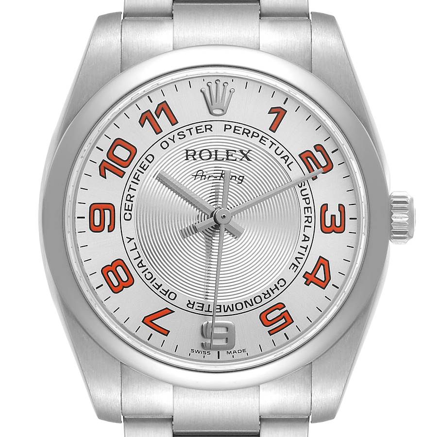 Rolex Air King Concentric Silver Orange Dial Mens Watch 114200 SwissWatchExpo