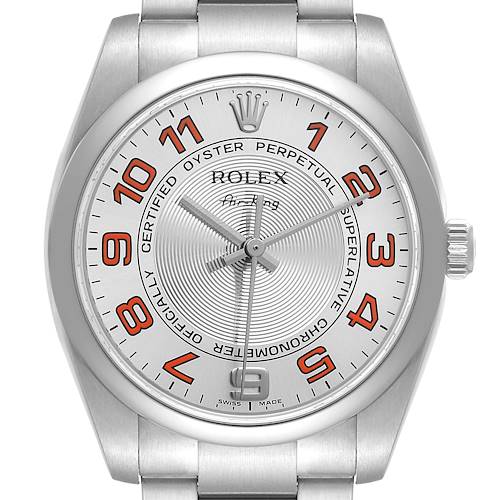 Photo of Rolex Air King Concentric Silver Orange Dial Mens Watch 114200