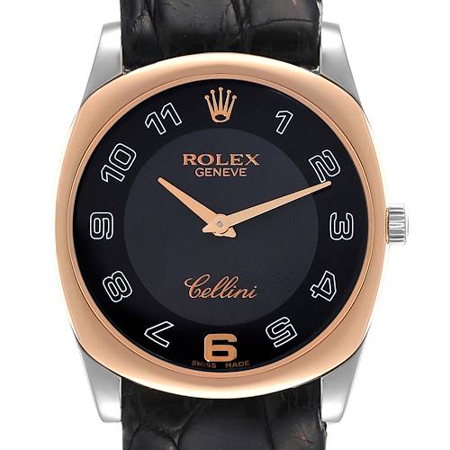 Photo of Rolex Cellini Danaos White and Rose Gold Black Strap Mens Watch 4233