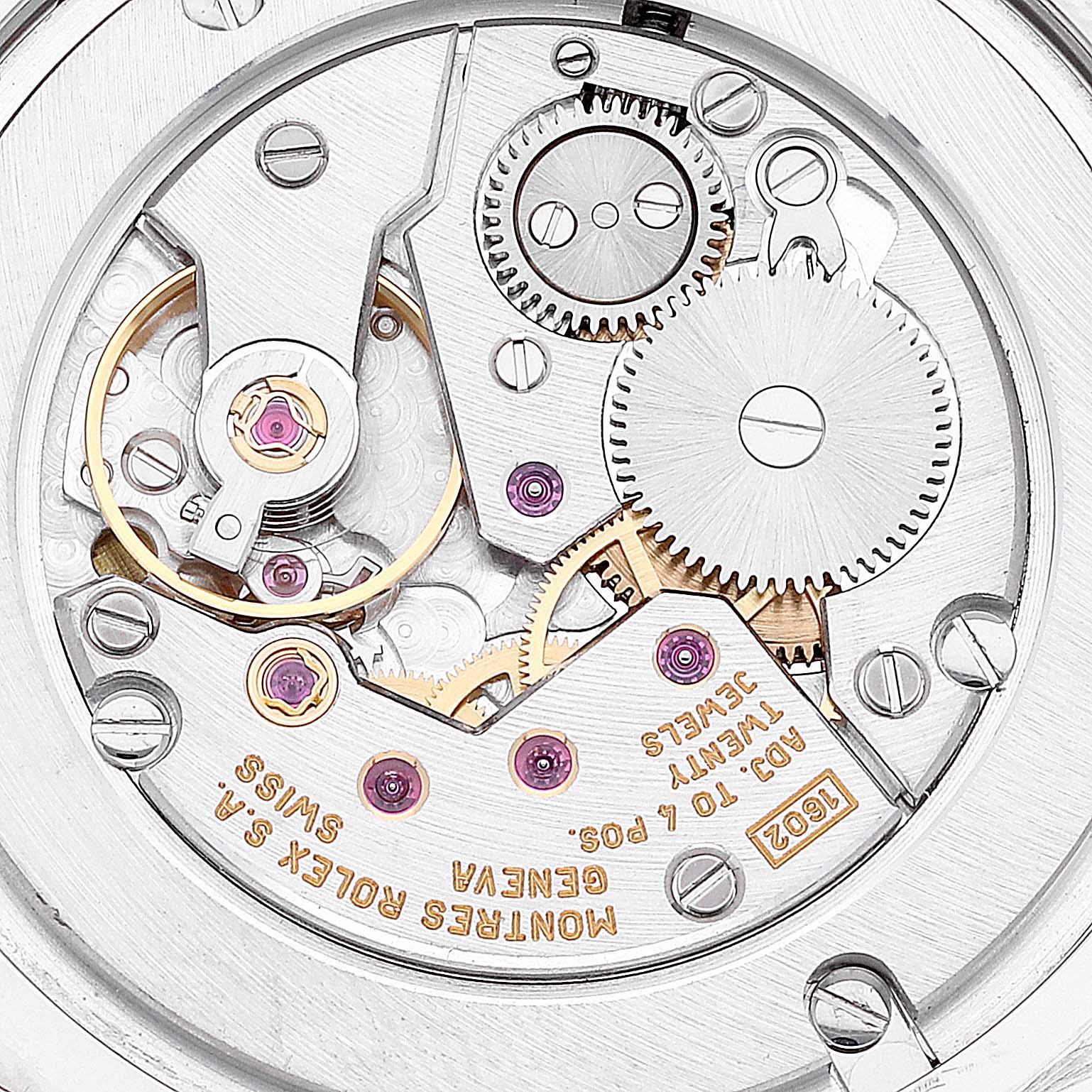 This image shows the intricate inner mechanism and movement of a Rolex Cellini 4233 Men's White Gold Black Dial 4233 Men's White Gold Black Dial watch.