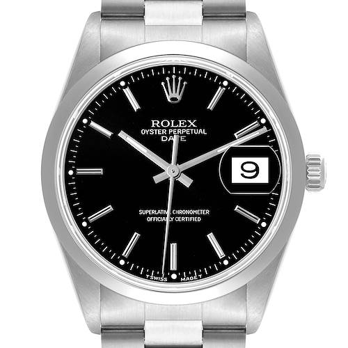Photo of Rolex Date Black Dial Oyster Bracelet Steel Mens Watch 15200 Box Service Card