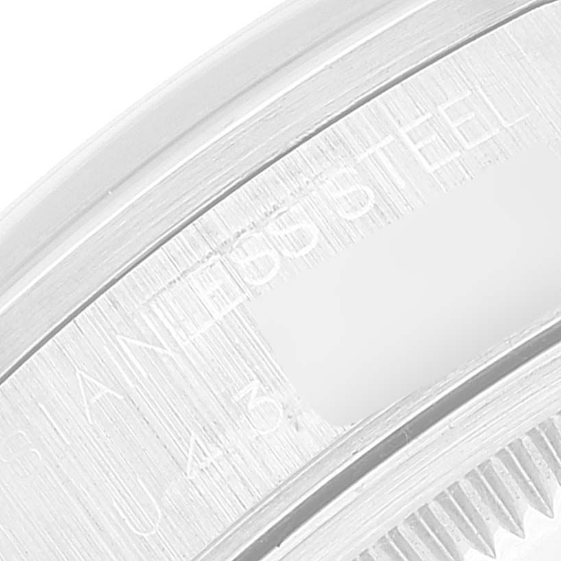 This is a close-up of the side details on the bezel of the Rolex Date 15200 Men
s Stainless Steel Black Dial 15200 Men
s Stainless Steel Black Dial model, showing "STAINLESS STEEL" engraving.