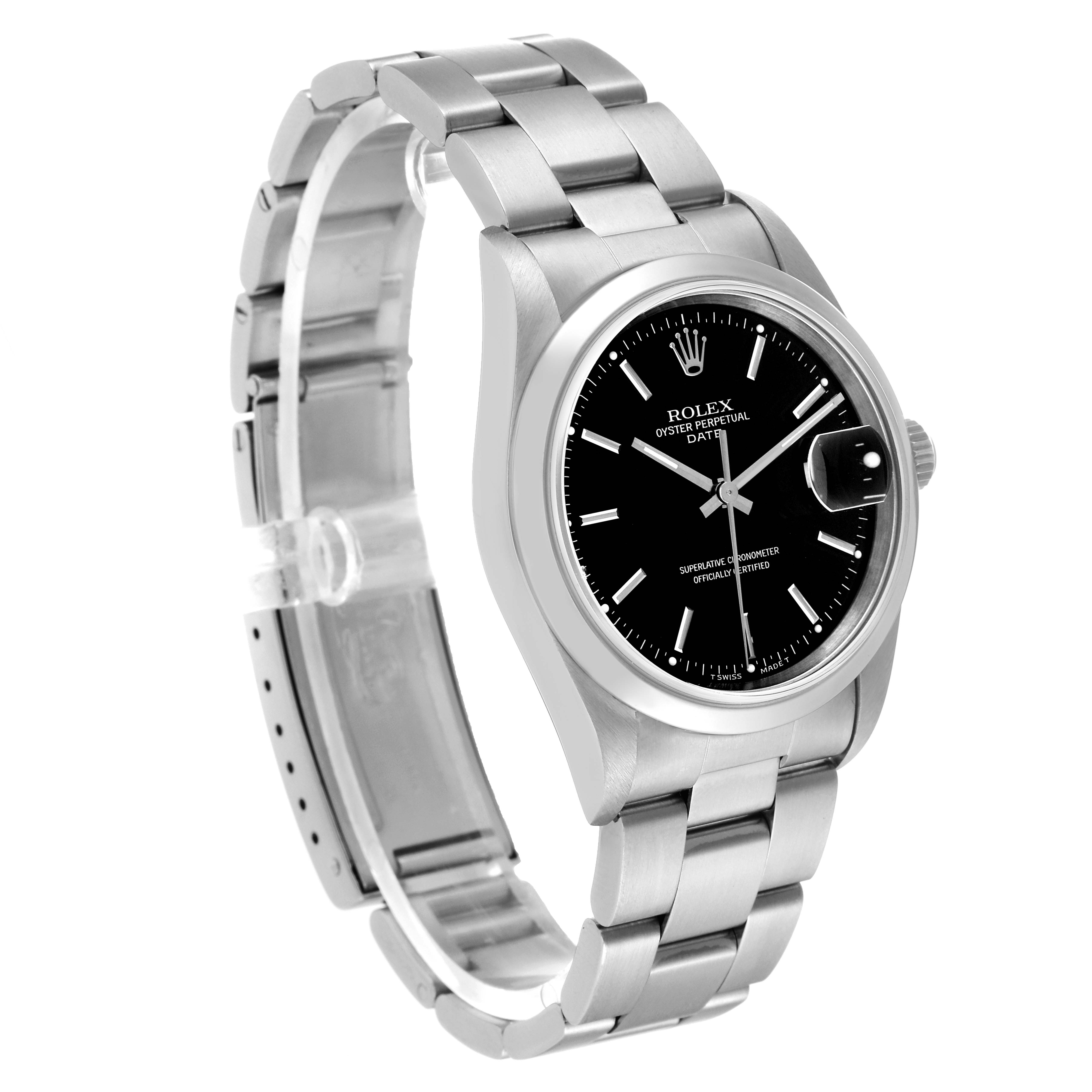 The image shows a Rolex Date 15200 Men
s Stainless Steel Black Dial 15200 Men
s Stainless Steel Black Dial model watch at a slight angle, featuring its face, bezel, and bracelet.