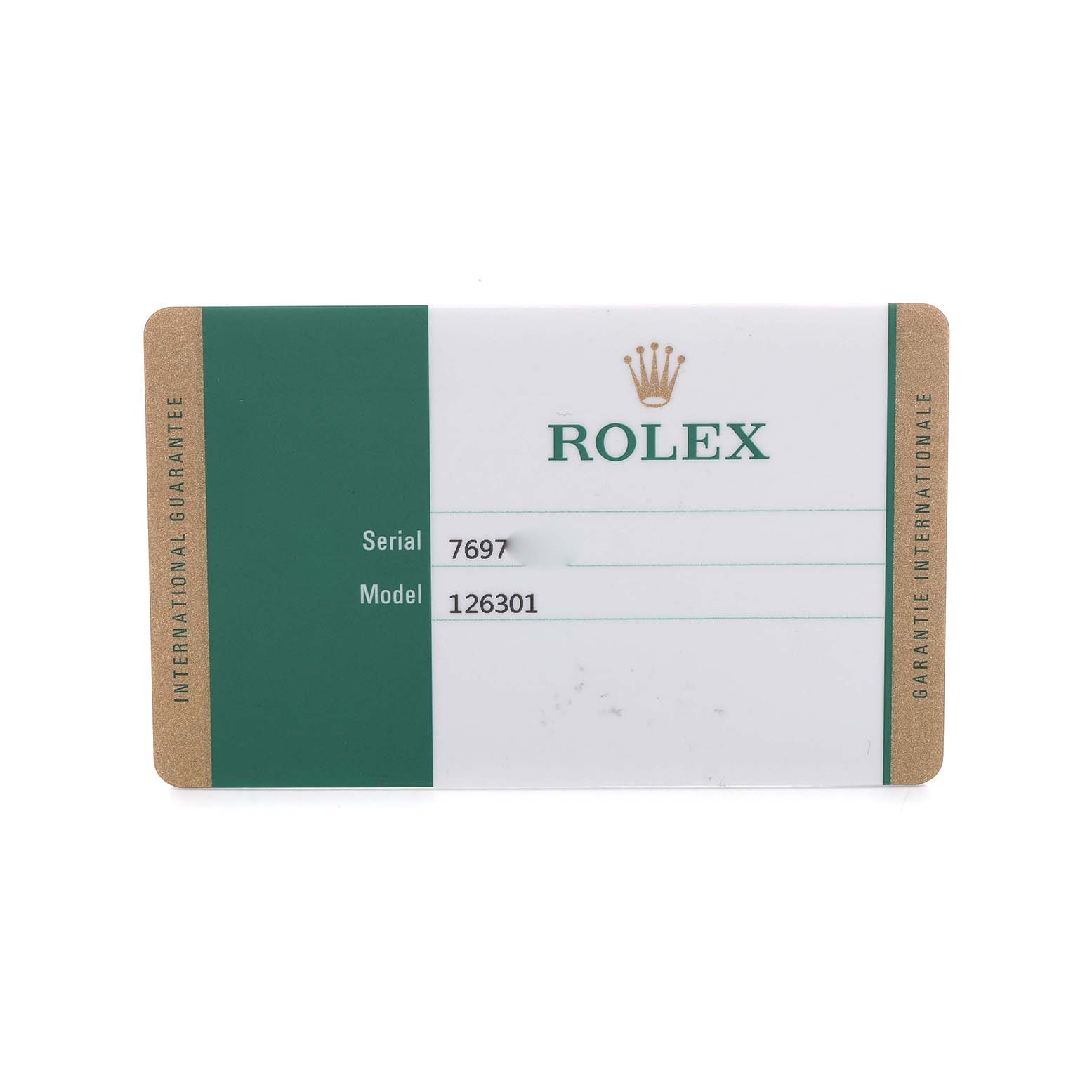 This is a straight-angle image of a Rolex warranty card for the Datejust 41 model.