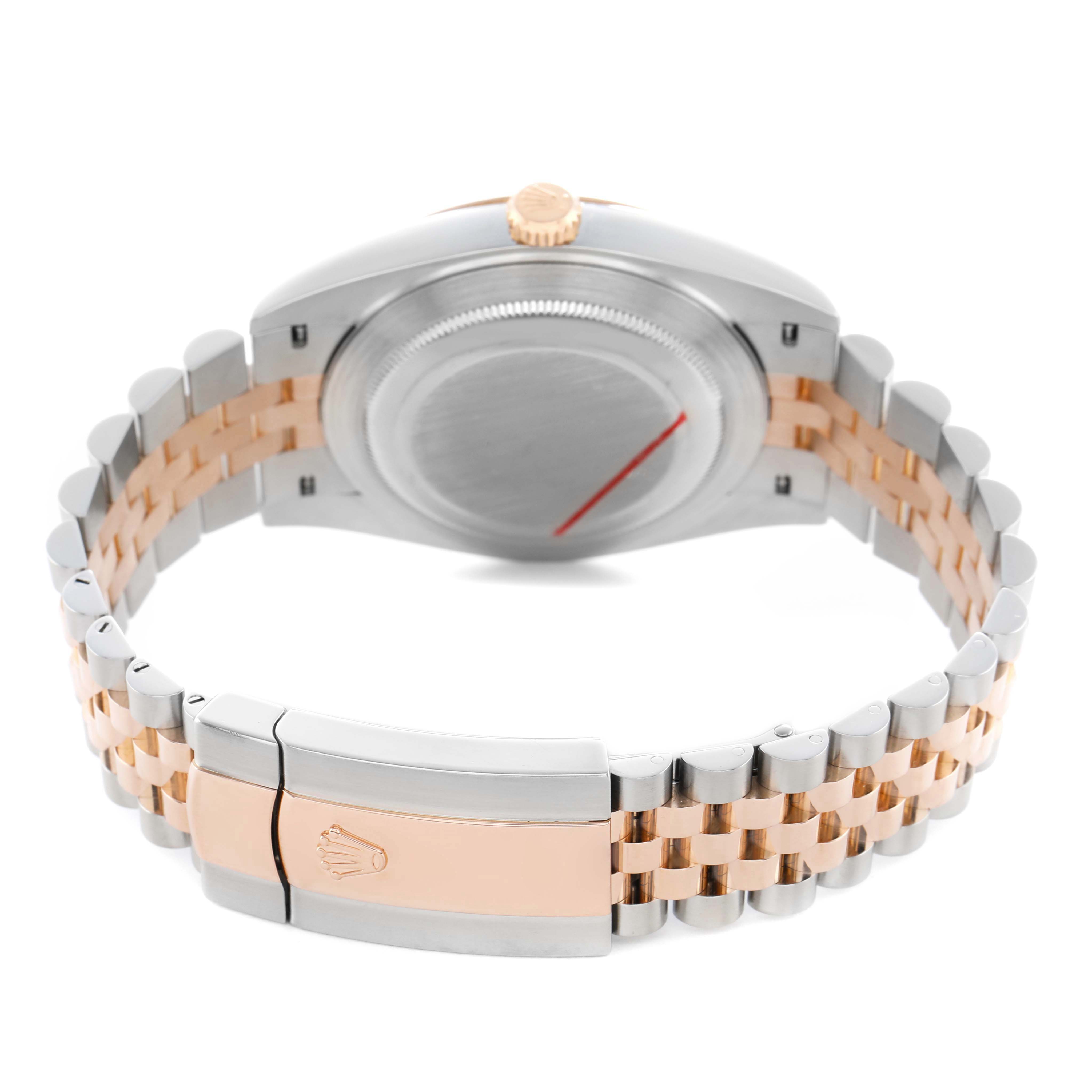 The image shows the back case and bracelet of the Rolex Datejust 41 126301 Men's Steel and Gold (two tone) Grey Dial, highlighting the two-tone links and clasp.