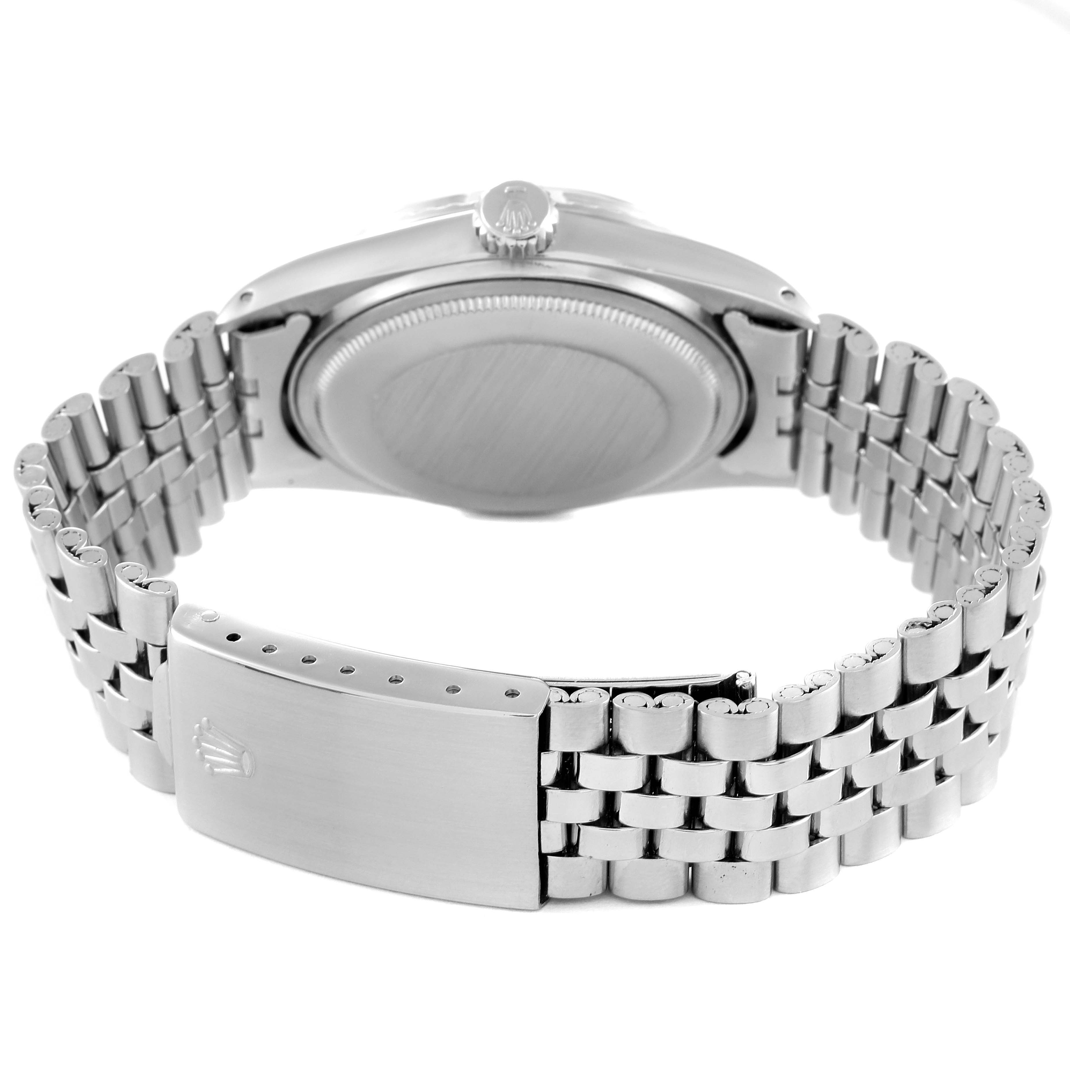 The image shows the backside and bracelet clasp of the Rolex Vintage Collection 1603 Men's Stainless Steel Silver Dial 1603 Men's Stainless Steel Silver Dial watch at a slight angle.