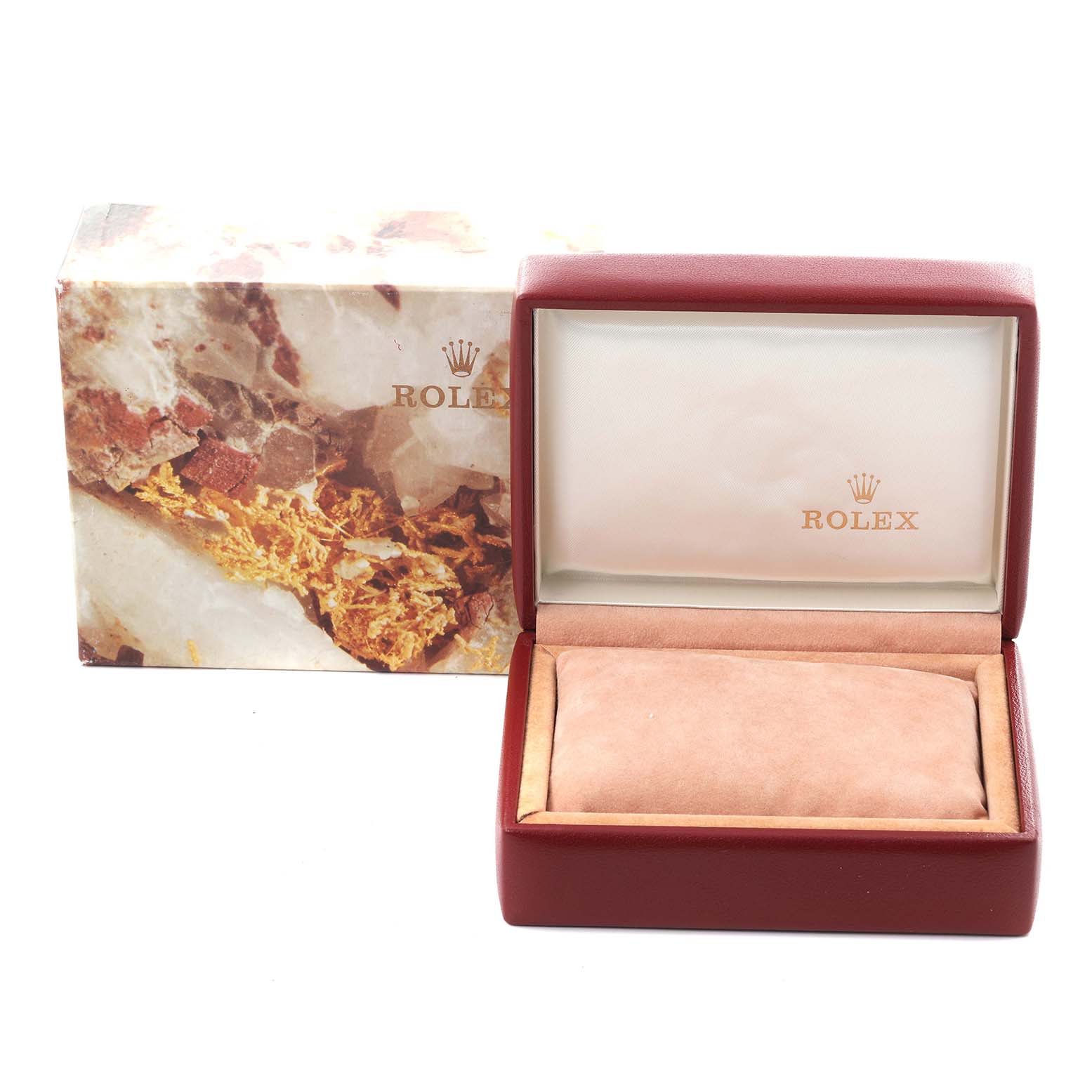 The image shows a Rolex Datejust 69173 Women's Steel and Gold (two tone) Champagne Dial 69173 Women's Steel and Gold (two tone) Champagne Dial watch box and cushion at a front angle, with the branded box cover in the background.