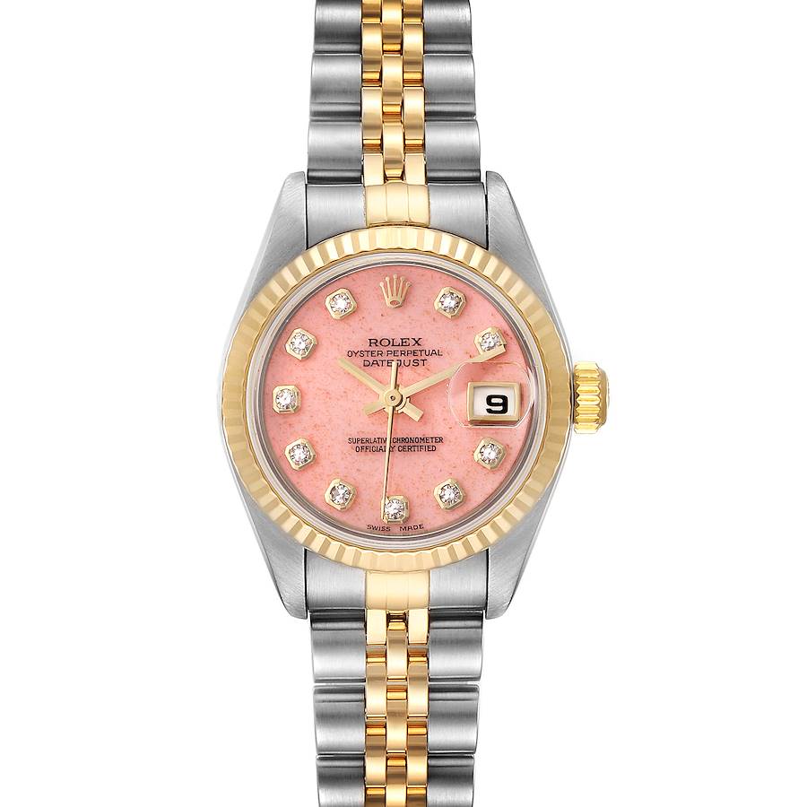 Rolex Datejust Steel Yellow Gold Pink Coral Diamond Stone Watch 79173 Box Papers SwissWatchExpo