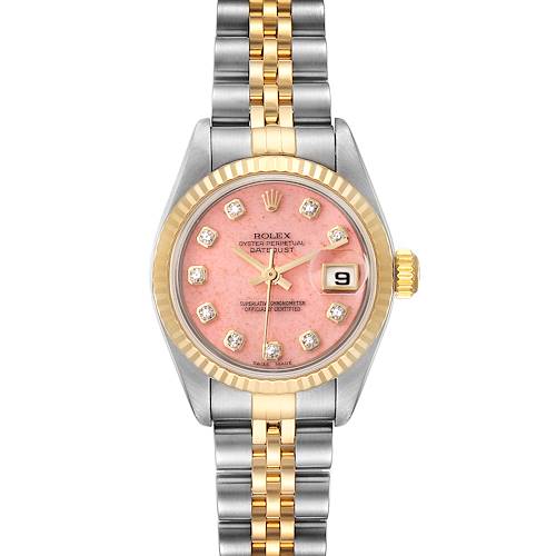 Photo of Rolex Datejust Steel Yellow Gold Pink Coral Diamond Dial Watch 79173 Box Papers