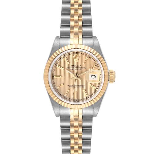 Photo of Rolex Datejust Steel Yellow Gold Tapestry Dial Ladies Watch 69173 Box Papers