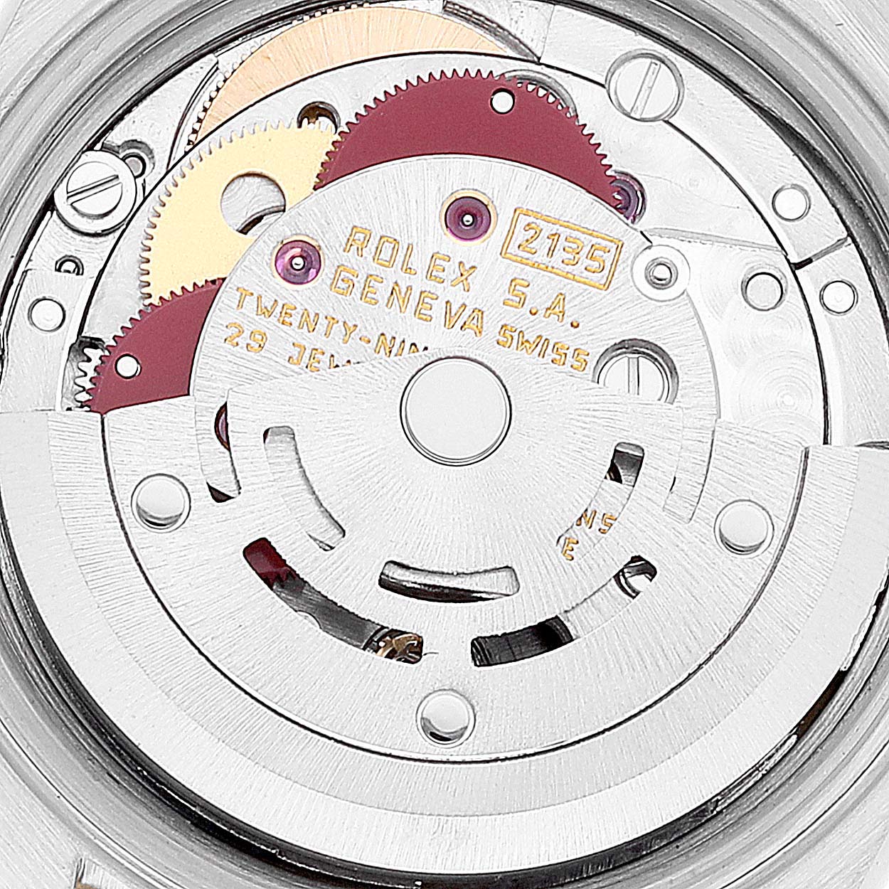 The image shows a close-up of the movement mechanism inside a Rolex Datejust 69173 Women's Steel and Gold (two tone) Champagne Dial 69173 Women's Steel and Gold (two tone) Champagne Dial watch.