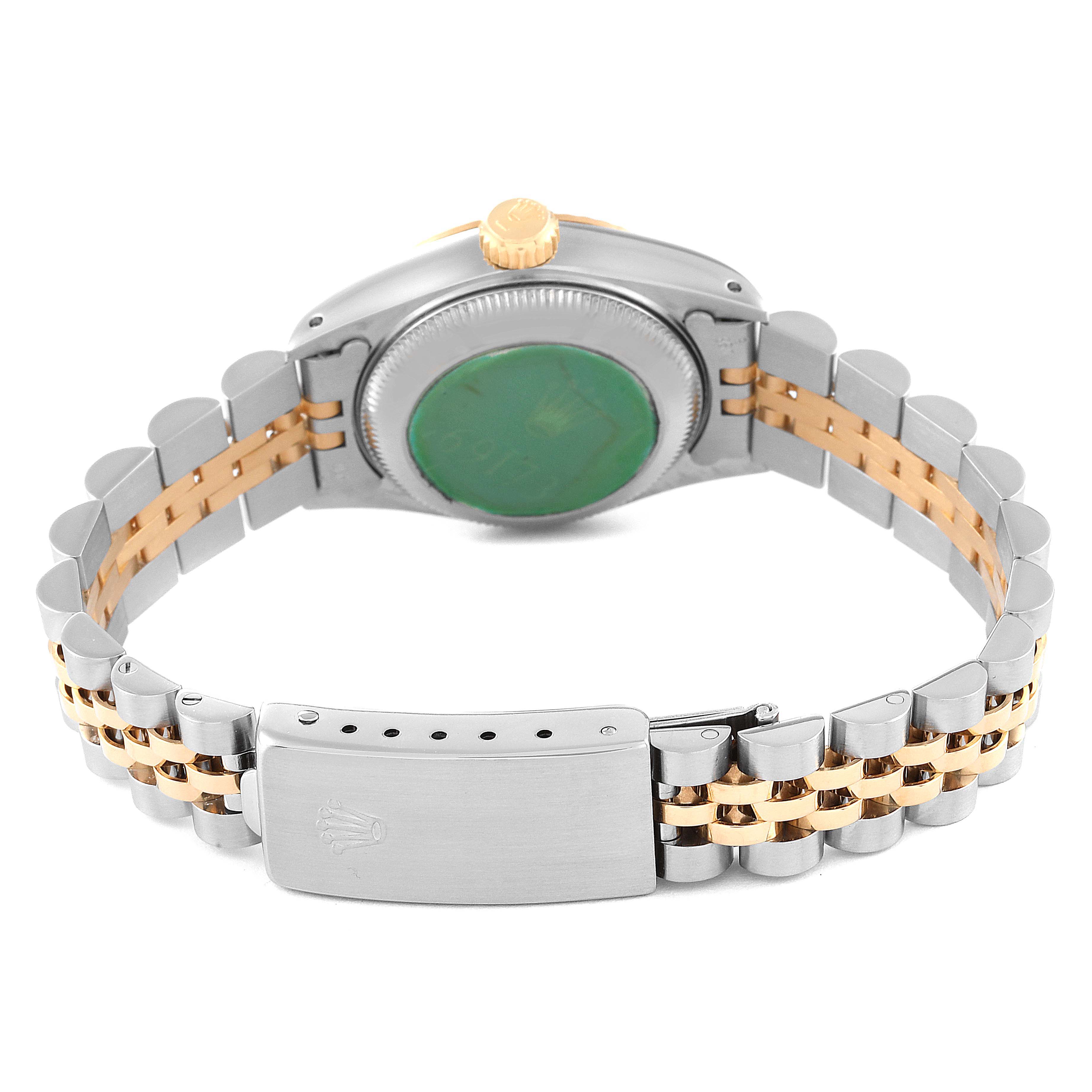 The image shows the back and bracelet of a Rolex Datejust 69173 Women's Steel and Gold (two tone) Champagne Dial 69173 Women's Steel and Gold (two tone) Champagne Dial watch, highlighting the clasp and two-tone link design.