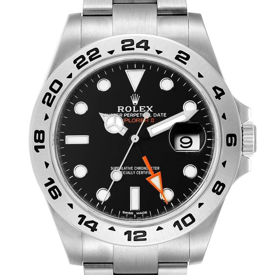 Rolex Explorer II 42 Black Dial Orange Hand Steel Mens Watch 216570 Unworn SwissWatchExpo