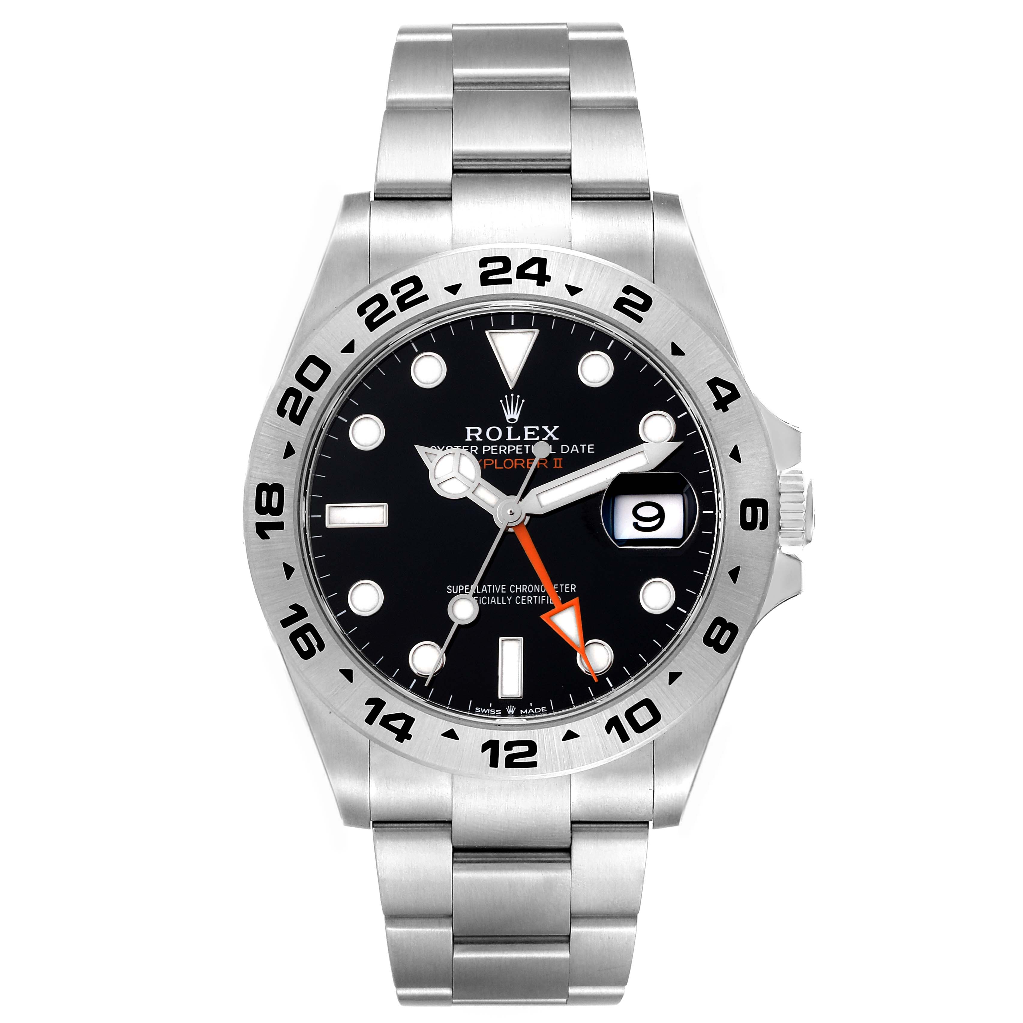 The Rolex Explorer 226570-0002 Men's Stainless Steel Black Dial 226570-0002 Men's Stainless Steel Black Dial watch is shown from the front, displaying the face, bezel, and bracelet clearly.