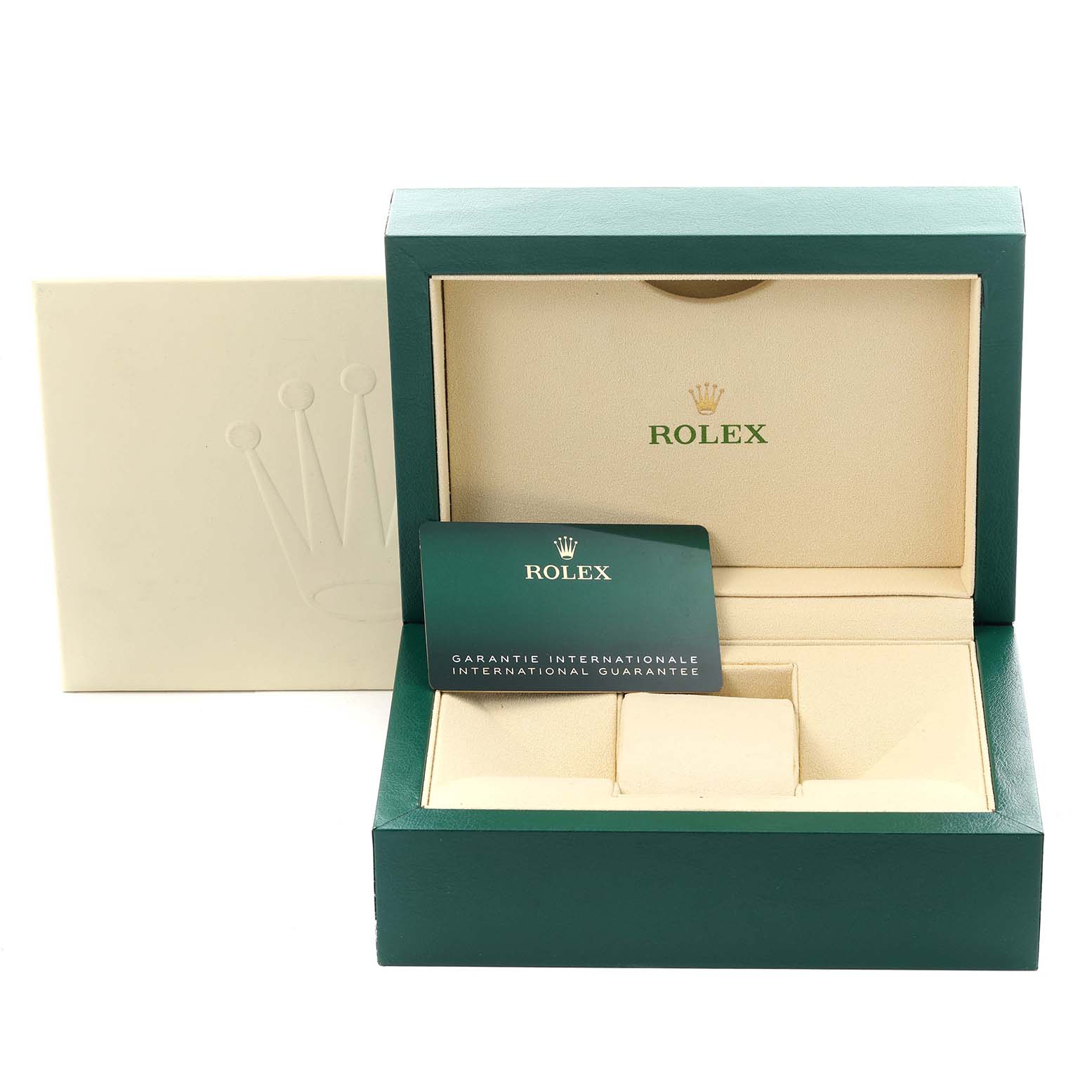 The image shows the packaging and guarantee card for a Rolex Explorer 226570-0002 Men's Stainless Steel Black Dial 226570-0002 Men's Stainless Steel Black Dial, displayed from a front angle.