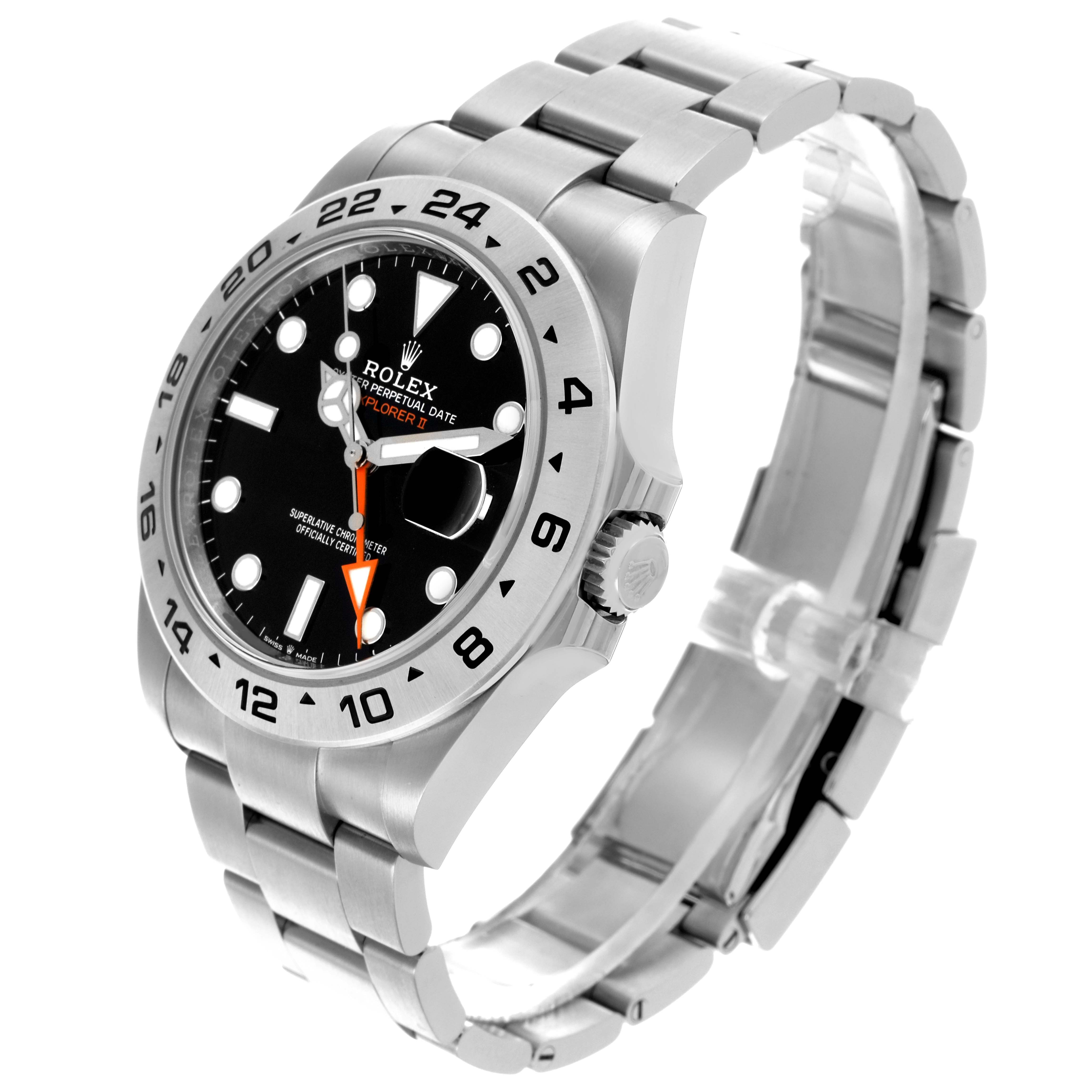The Rolex Explorer 226570-0002 Men's Stainless Steel Black Dial 226570-0002 Men's Stainless Steel Black Dial model watch is shown at a three-quarter angle, displaying the bezel, dial, crown, and bracelet.