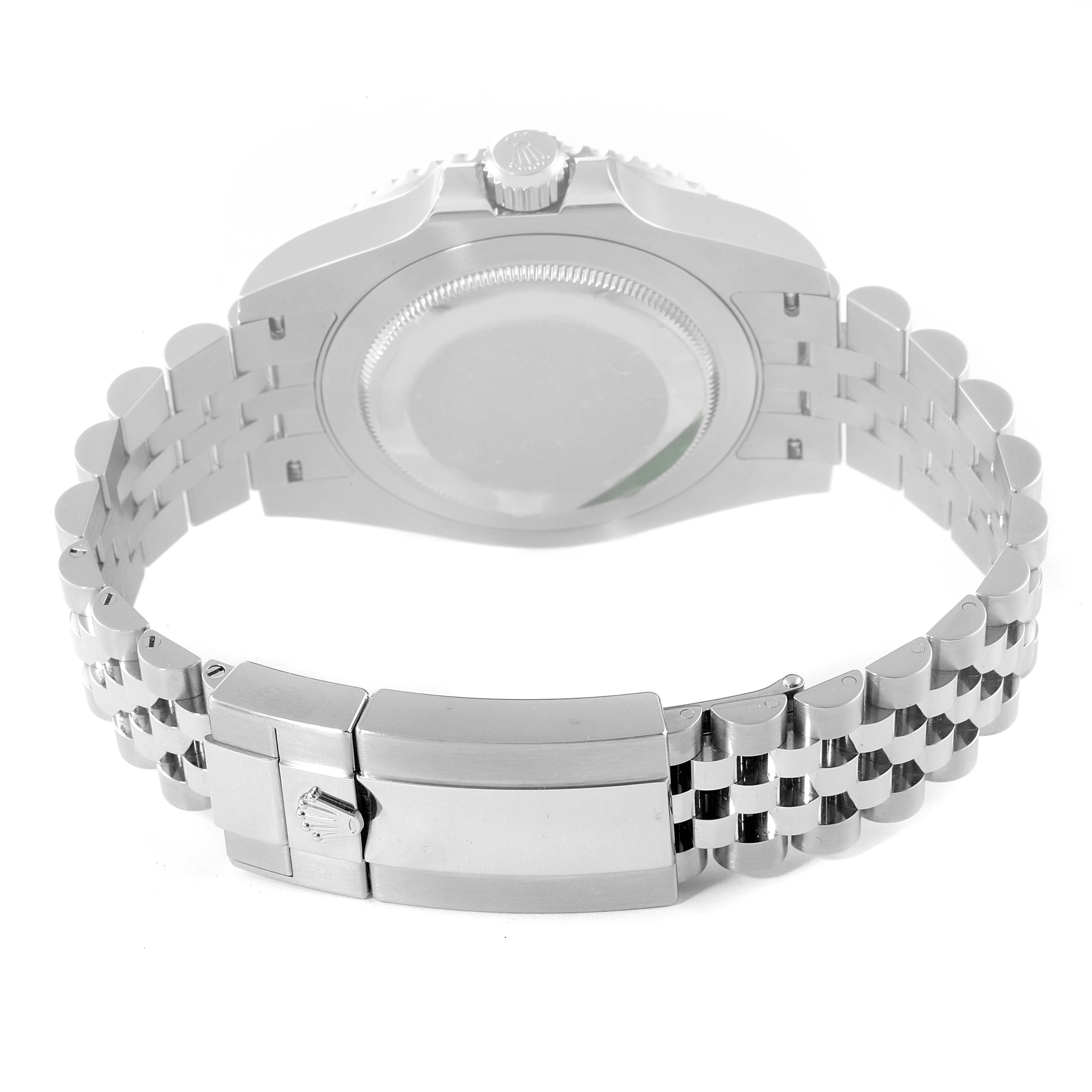 The image shows the back and bracelet of the Rolex GMT-Master 126710 Men
s Stainless Steel Black Dial 126710 Men
s Stainless Steel Black Dial watch, showcasing the clasp and case back.