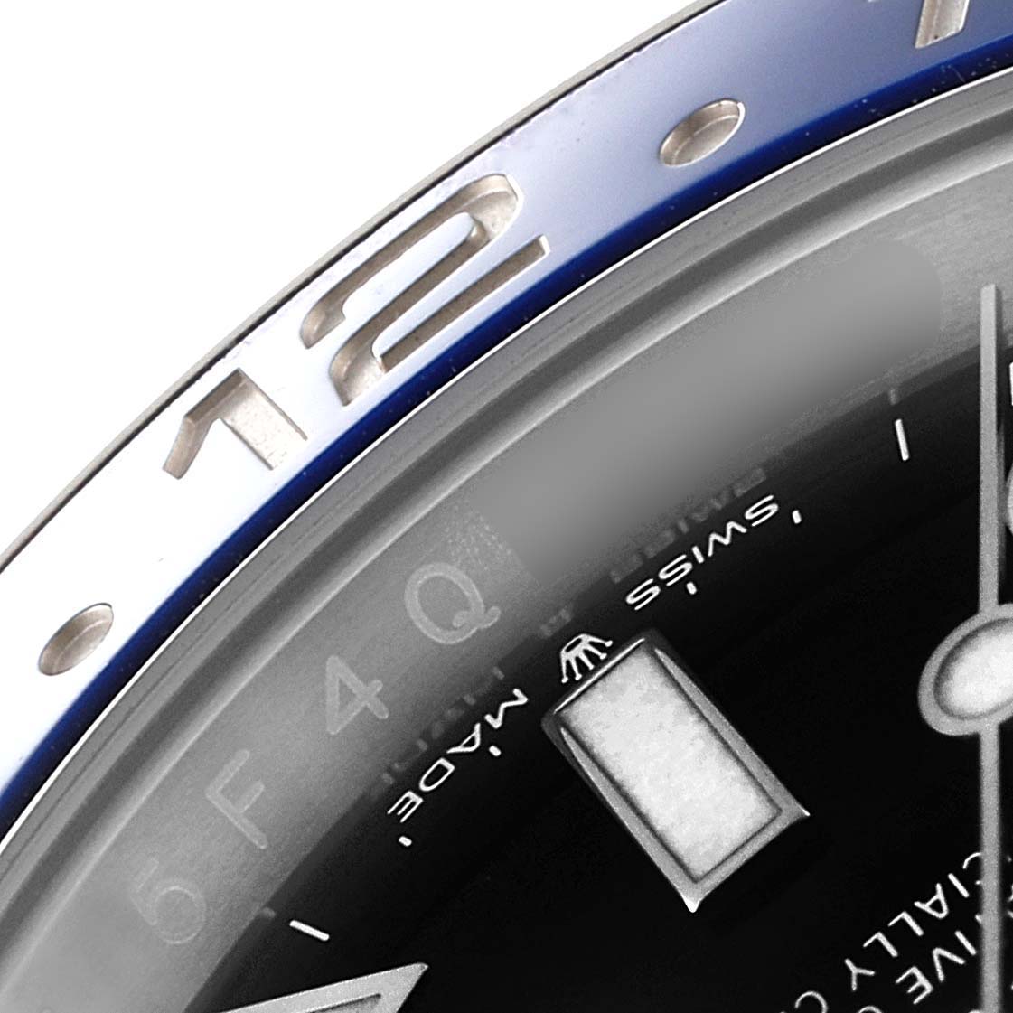 The image shows a close-up of the dial and part of the bezel of a Rolex GMT-Master 126710 Men
s Stainless Steel Black Dial 126710 Men
s Stainless Steel Black Dial watch.
